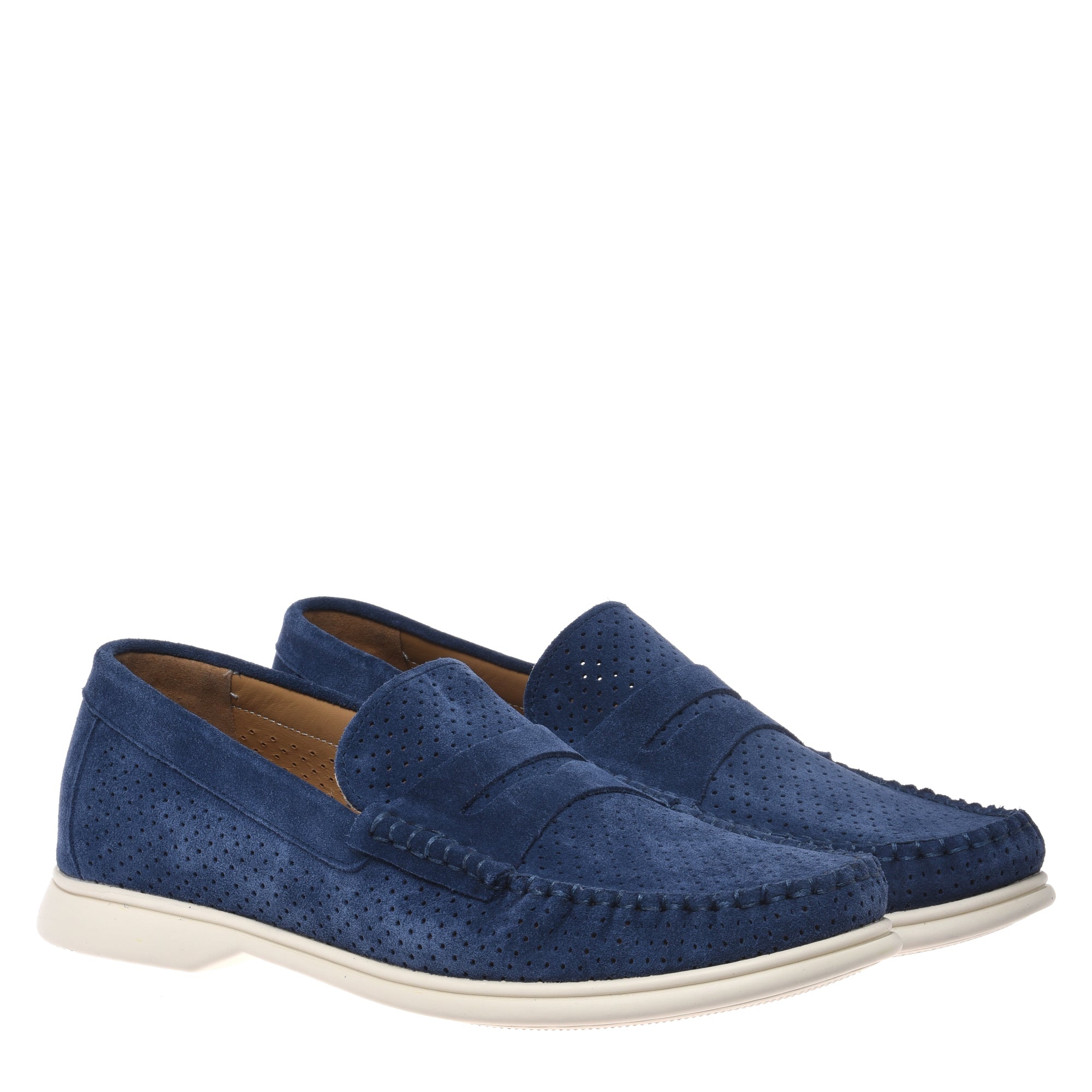 Loafer in perforated blue suede leather-Baldinini-OUTLET-ARCHIVIST-ARCHIVE-SALE