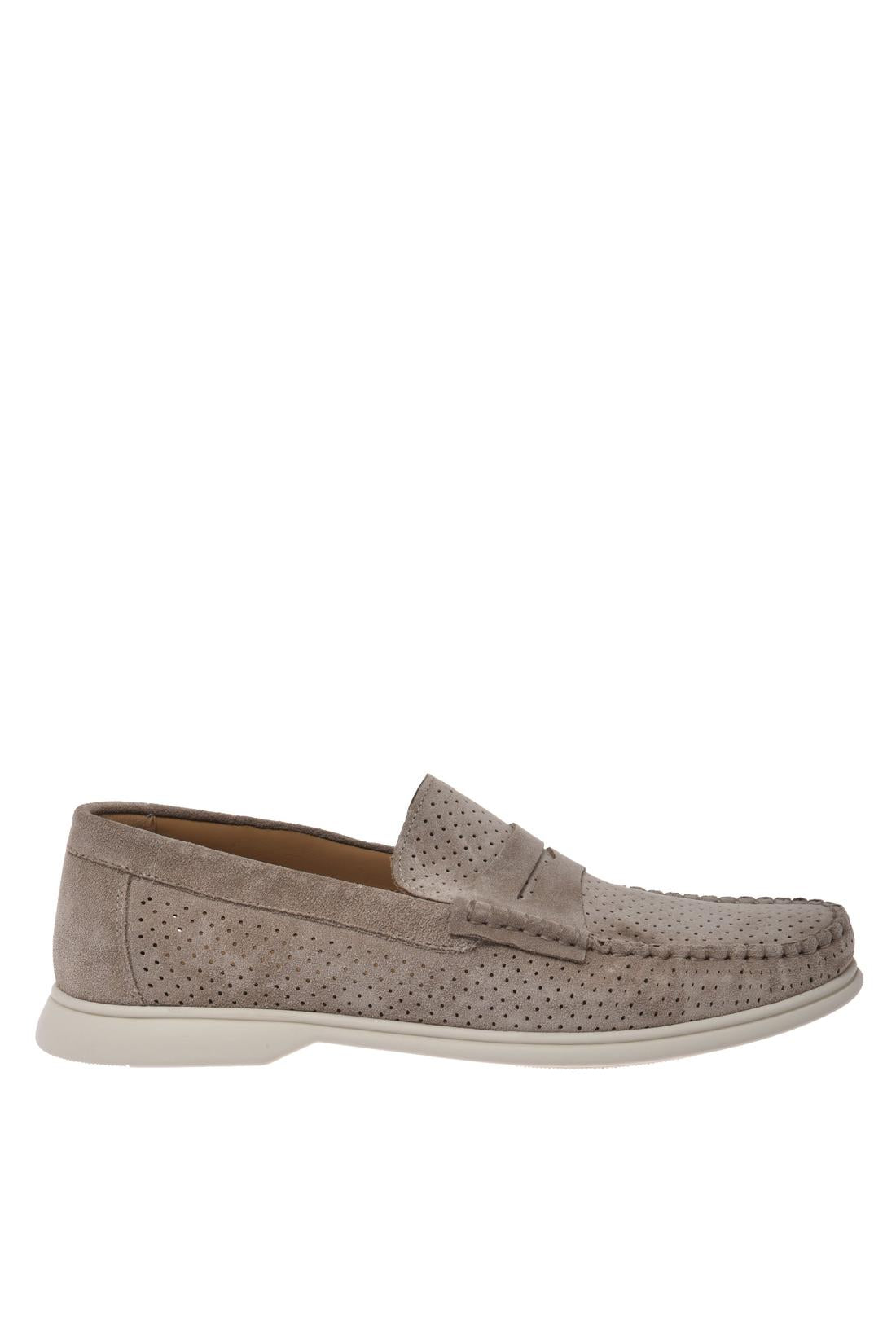 Moccasin in perforated taupe suede leather-Accessoires-Baldinini-OUTLET-46-SABBIA-ARCHIVIST-ARCHIVE-SALE