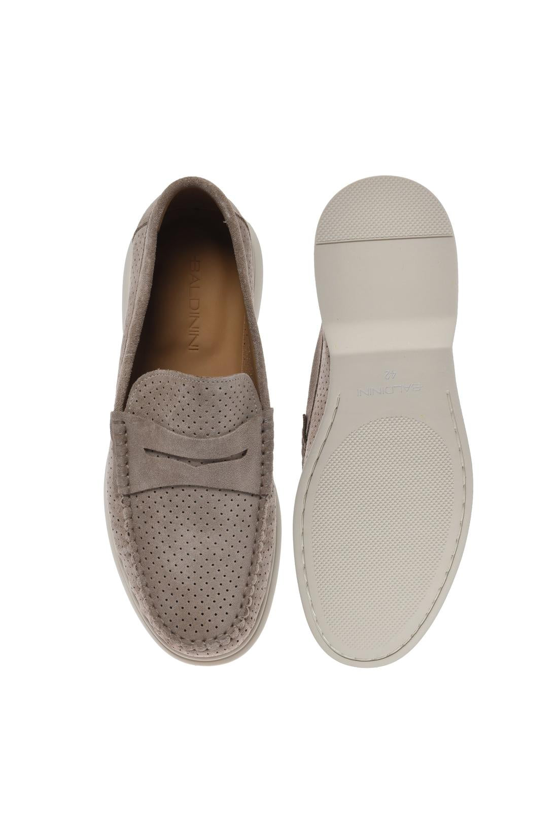 Moccasin in perforated taupe suede leather-Accessoires-Baldinini-OUTLET-ARCHIVIST-ARCHIVE-SALE