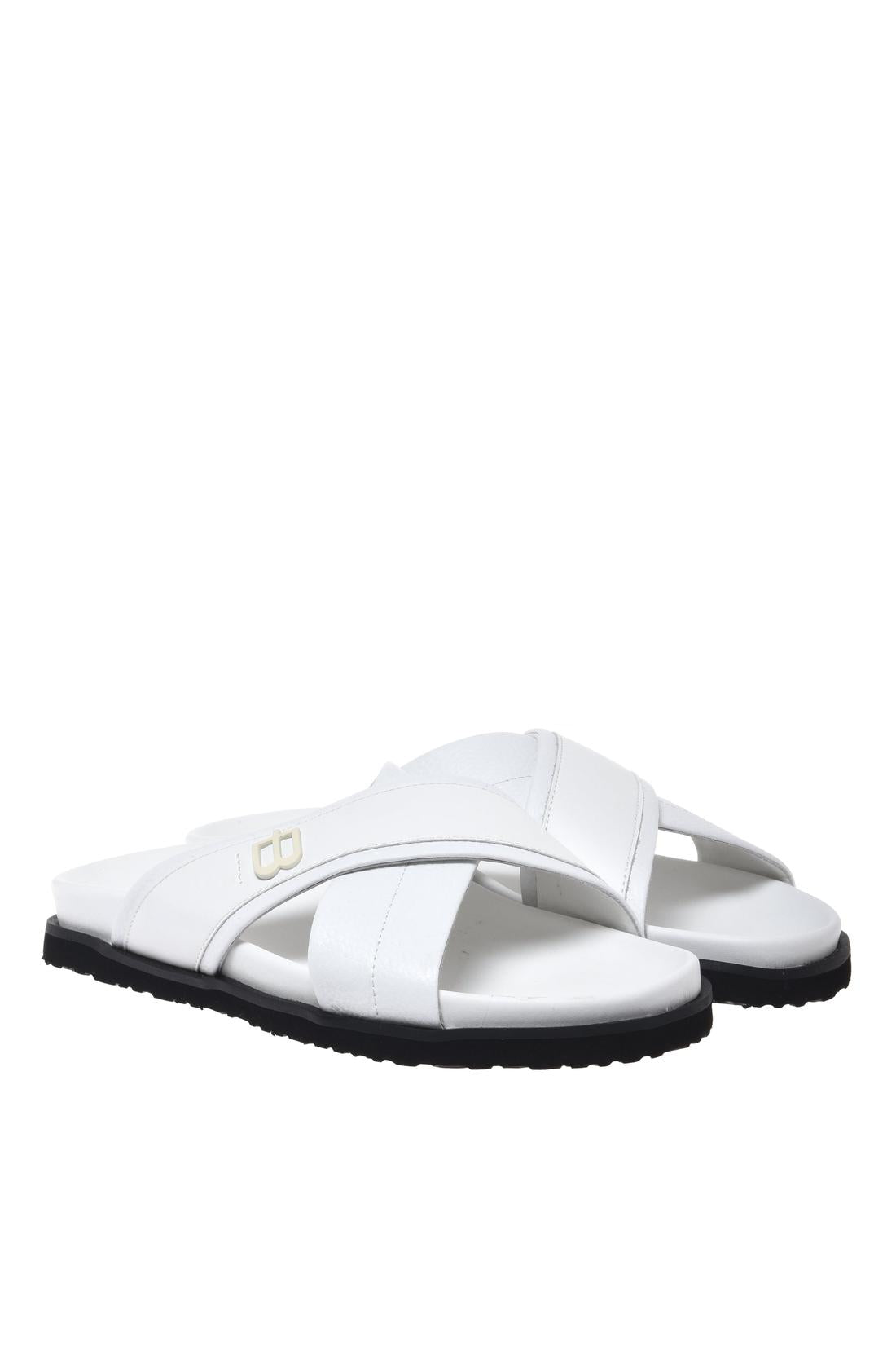 Mule in tumbled and smooth white leather-Flache Schuhe-Baldinini-OUTLET-ARCHIVIST-ARCHIVE-SALE