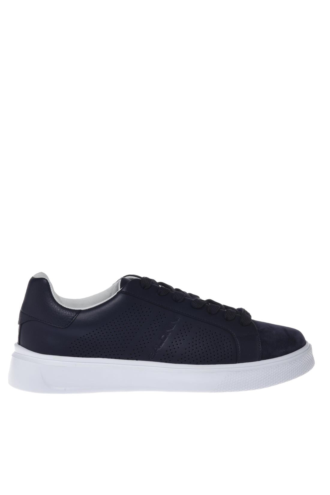 Sneaker in suede and perforated leather blue