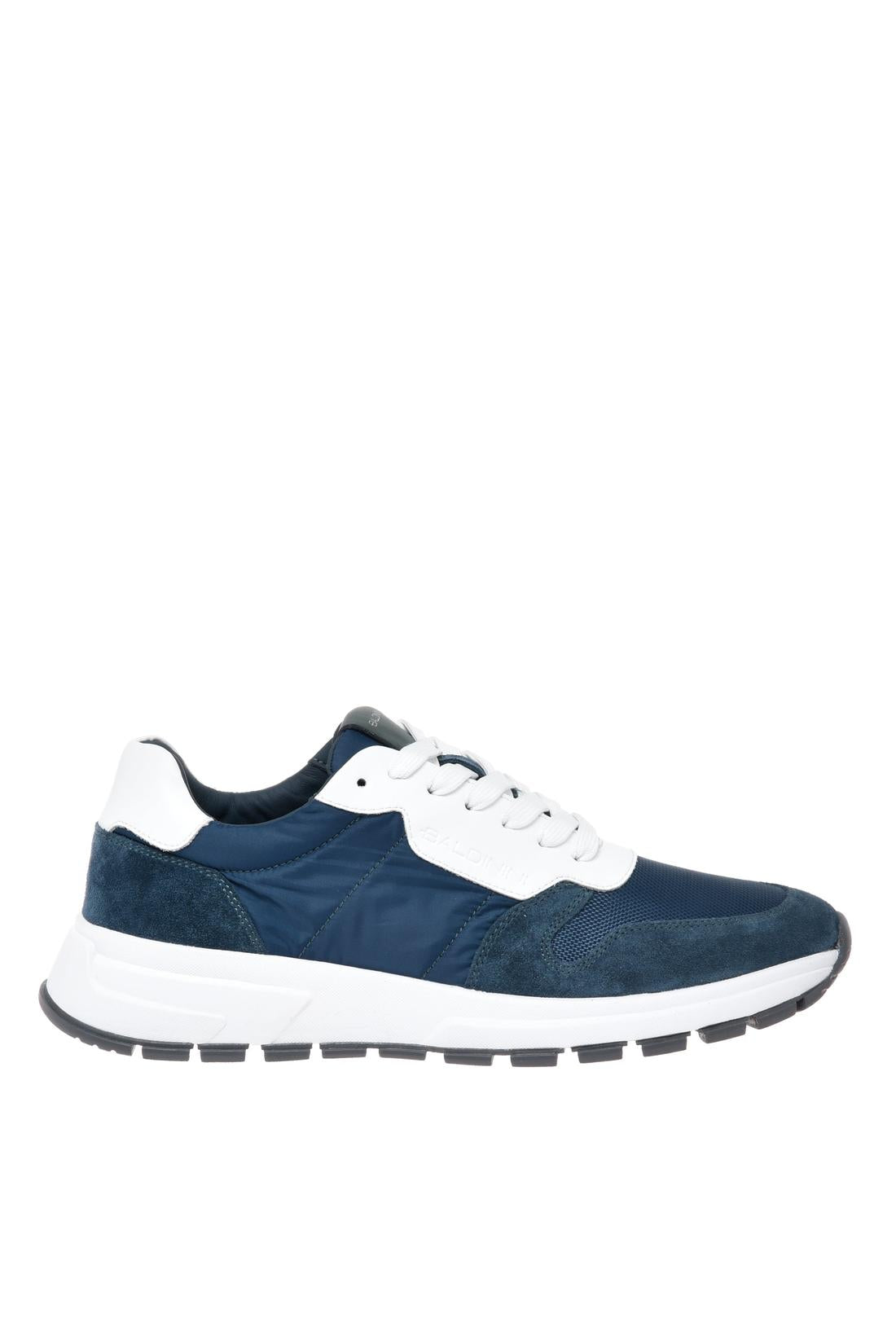 Petrol‑green suede leather and fabric sneaker