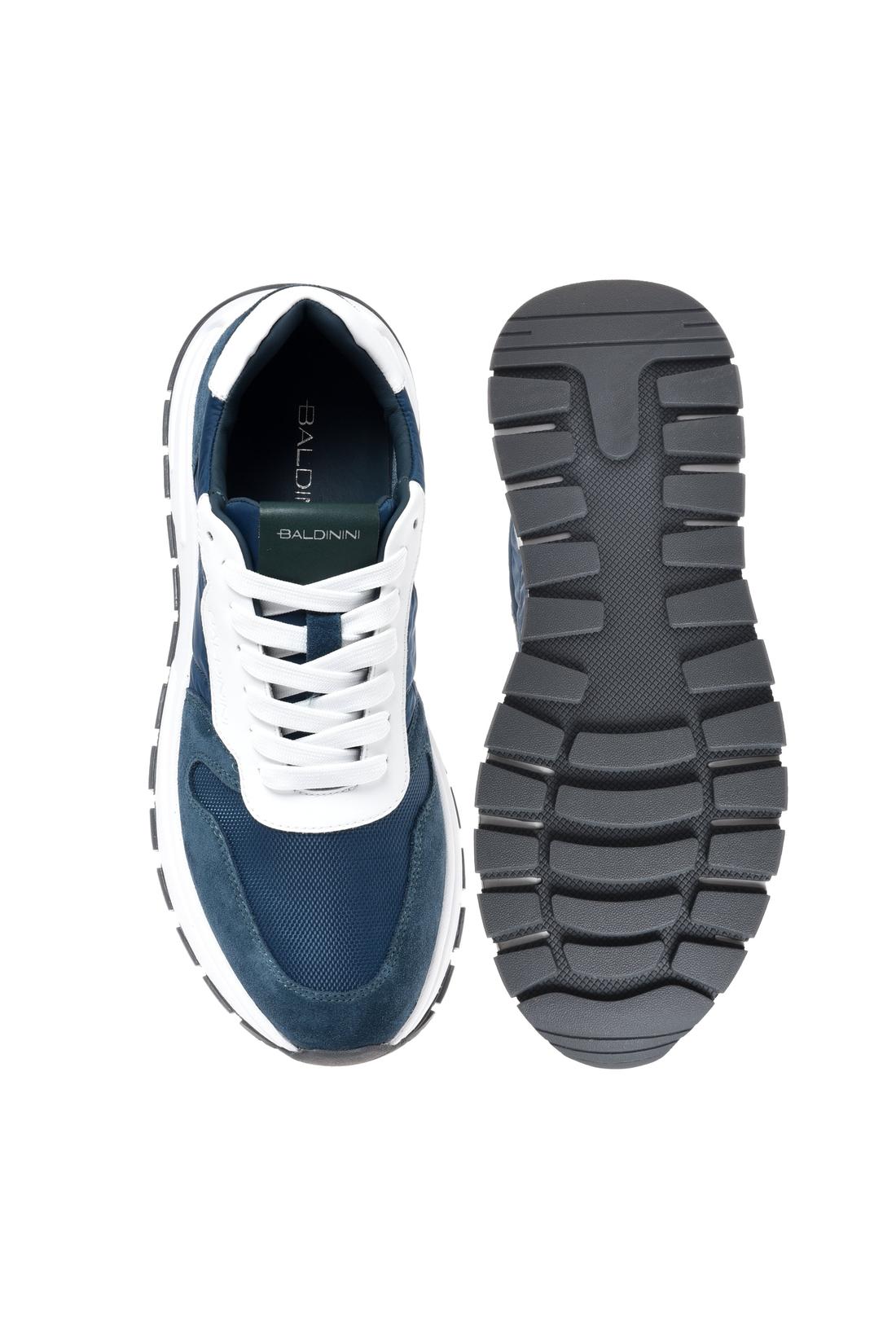 Petrol‑green suede leather and fabric sneaker