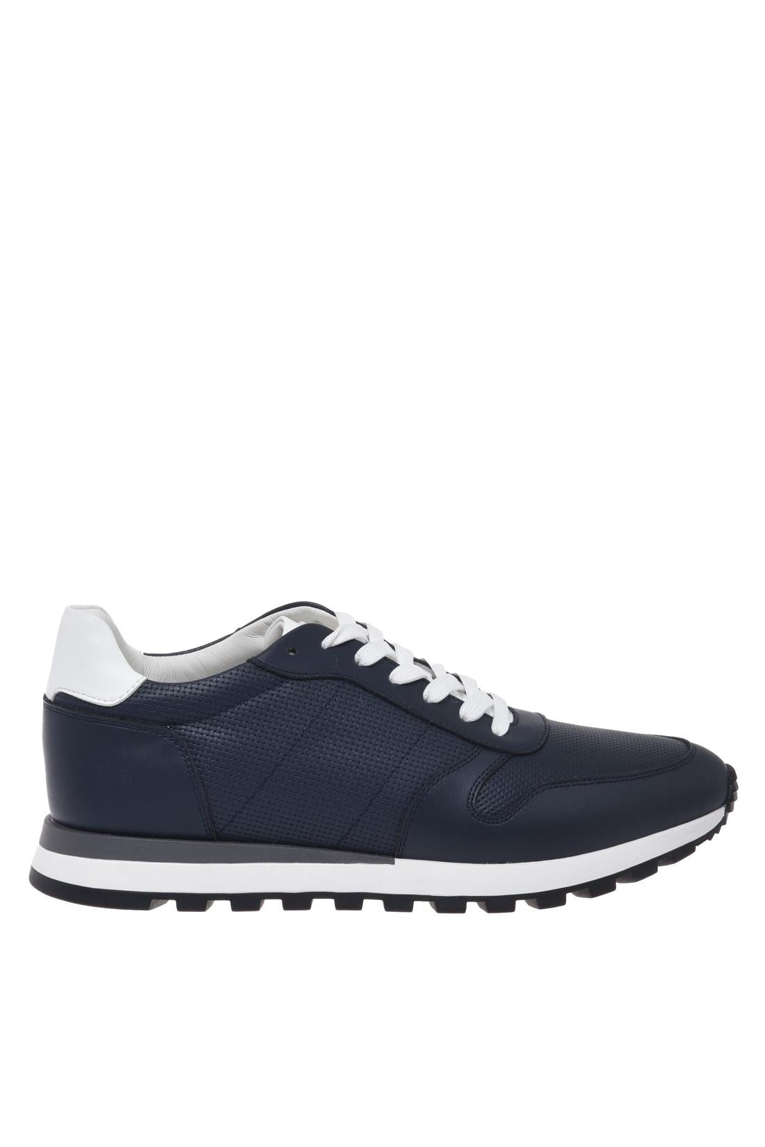 Blue leather sneaker with woven‑effect print-Sneaker-Baldinini-OUTLET-39-BLU-ARCHIVIST-ARCHIVE-SALE