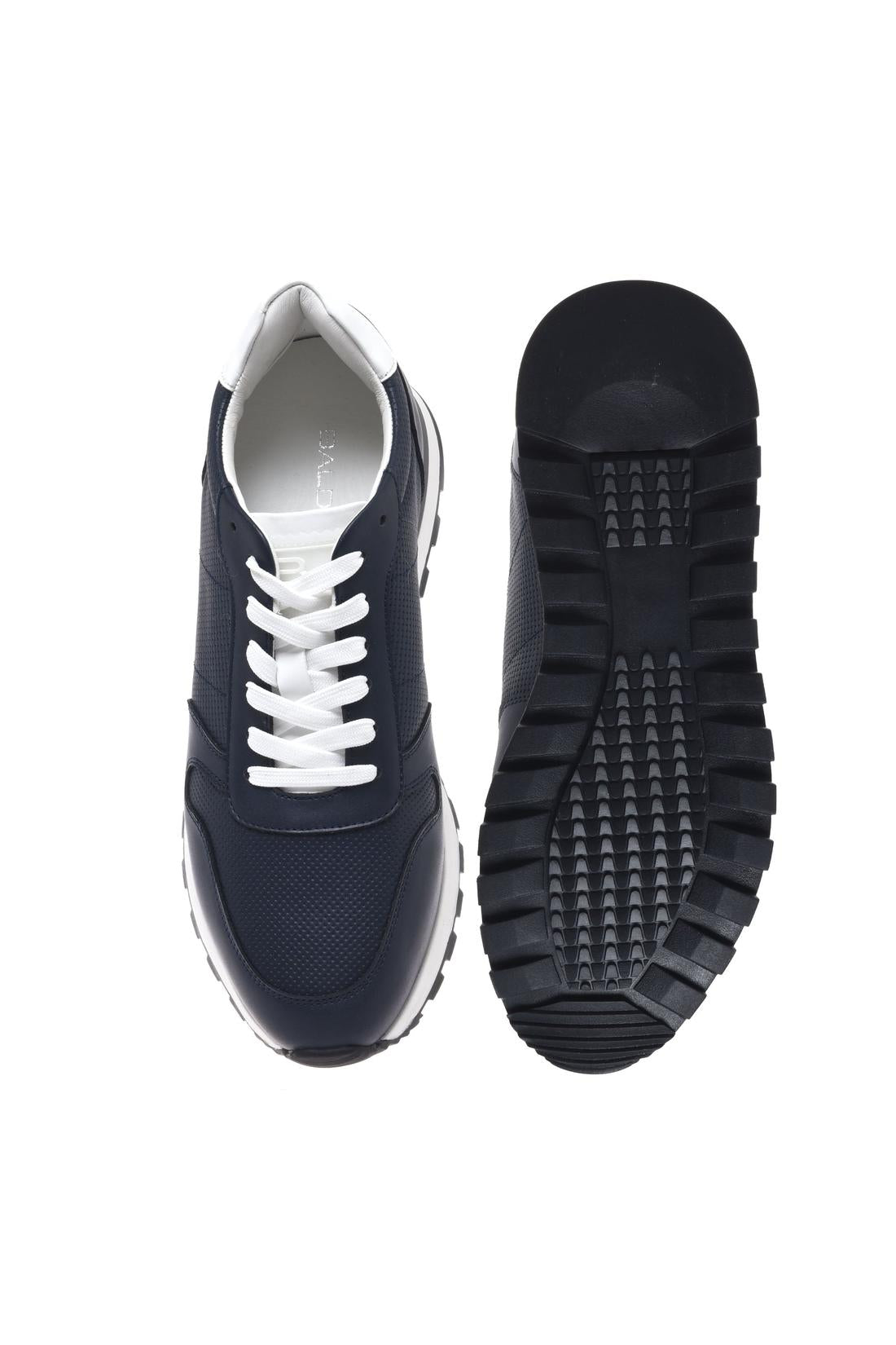 Blue leather sneaker with woven‑effect print-Sneaker-Baldinini-OUTLET-ARCHIVIST-ARCHIVE-SALE