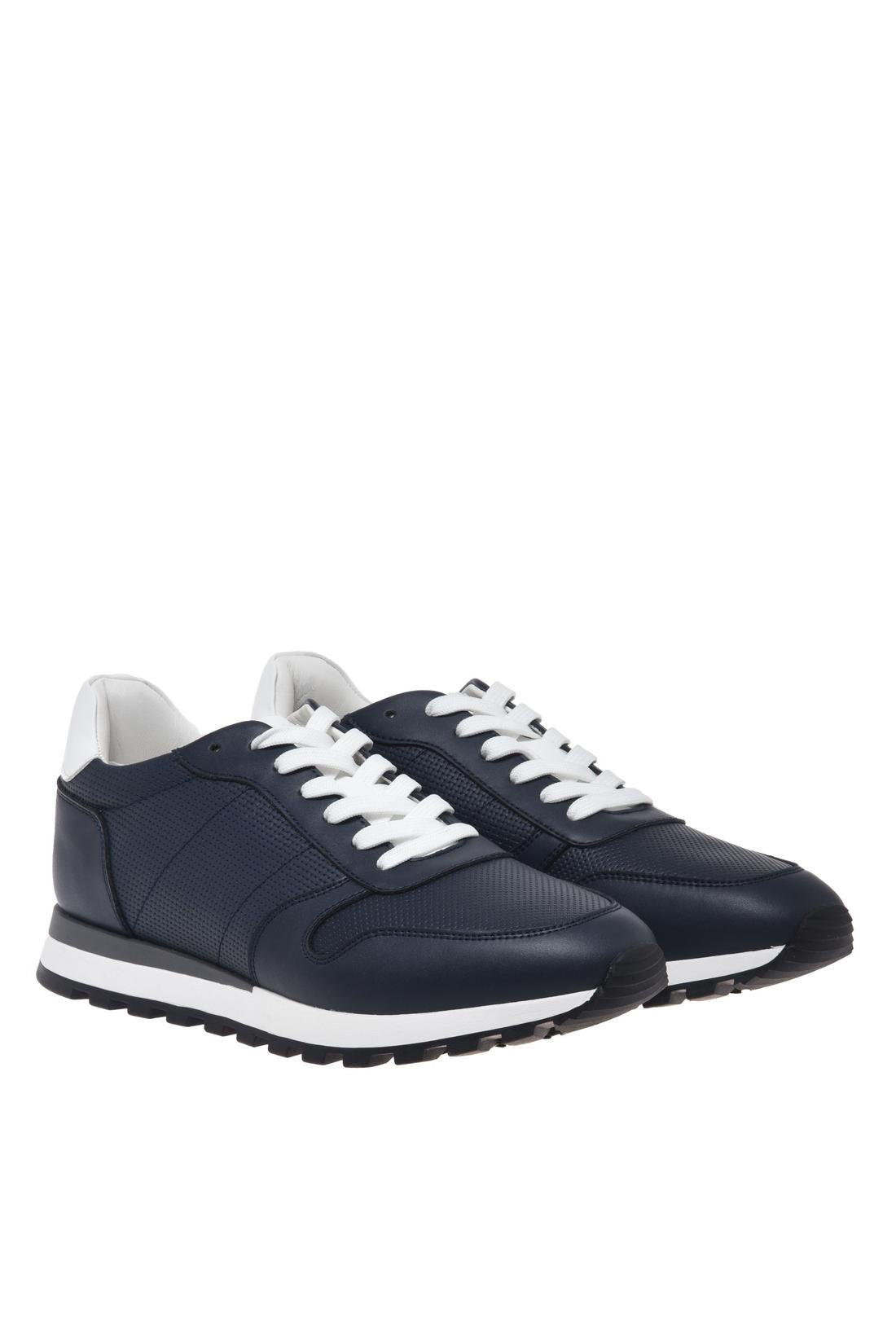 Blue leather sneaker with woven‑effect print-Sneaker-Baldinini-OUTLET-ARCHIVIST-ARCHIVE-SALE