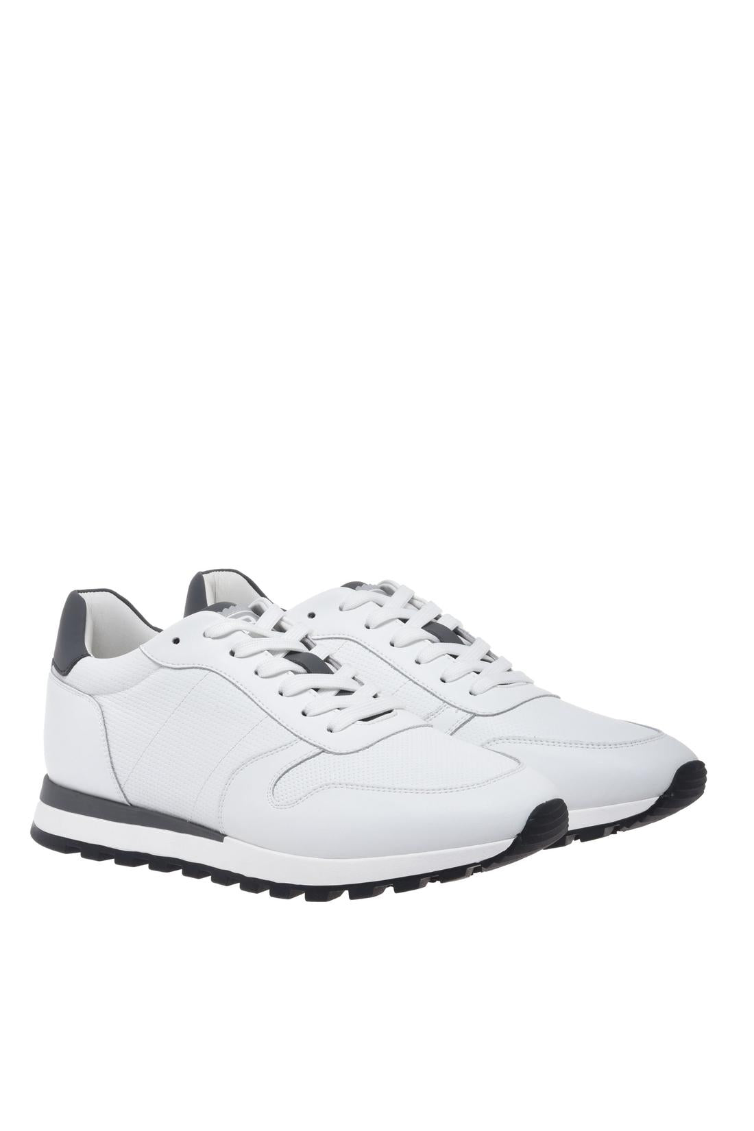 White leather sneaker with woven‑effect print