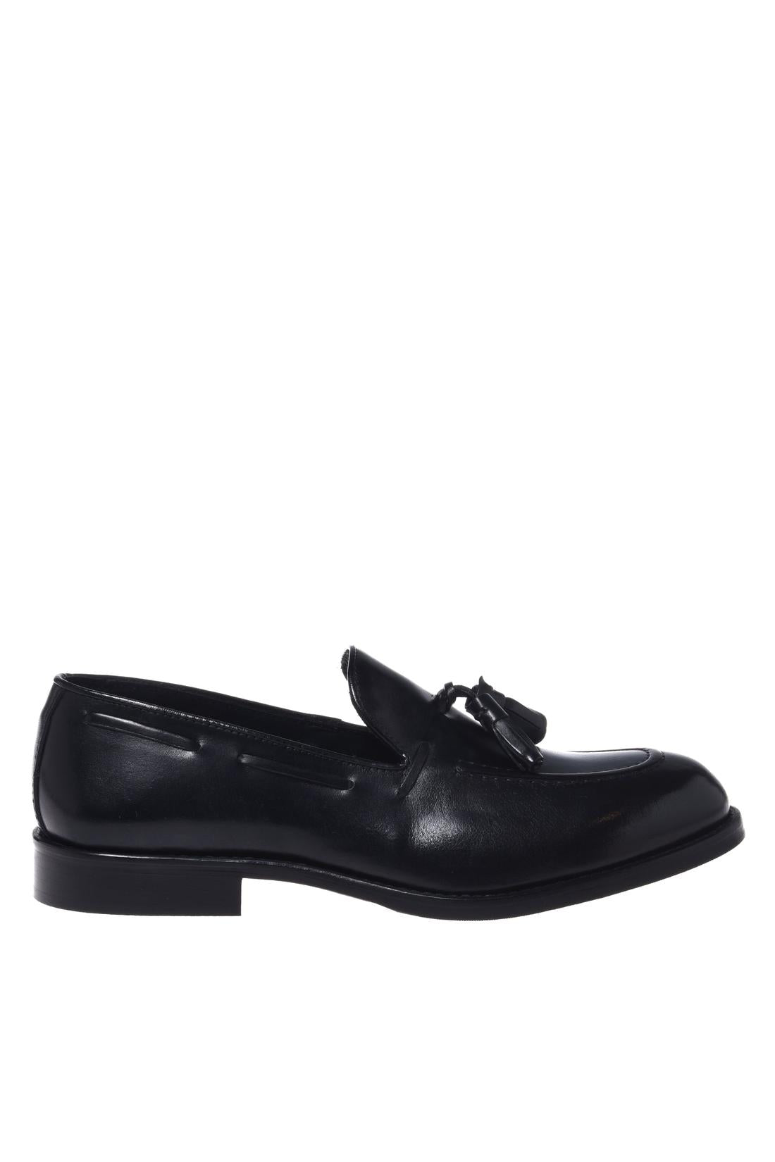 Black leather slip-on shoes