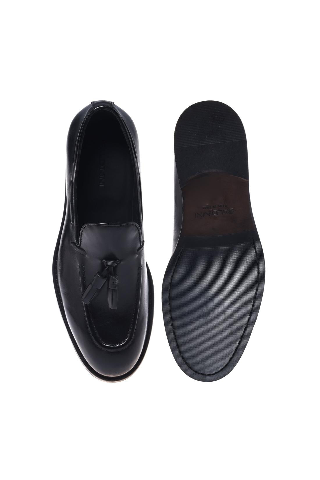 Black leather slip-on shoes