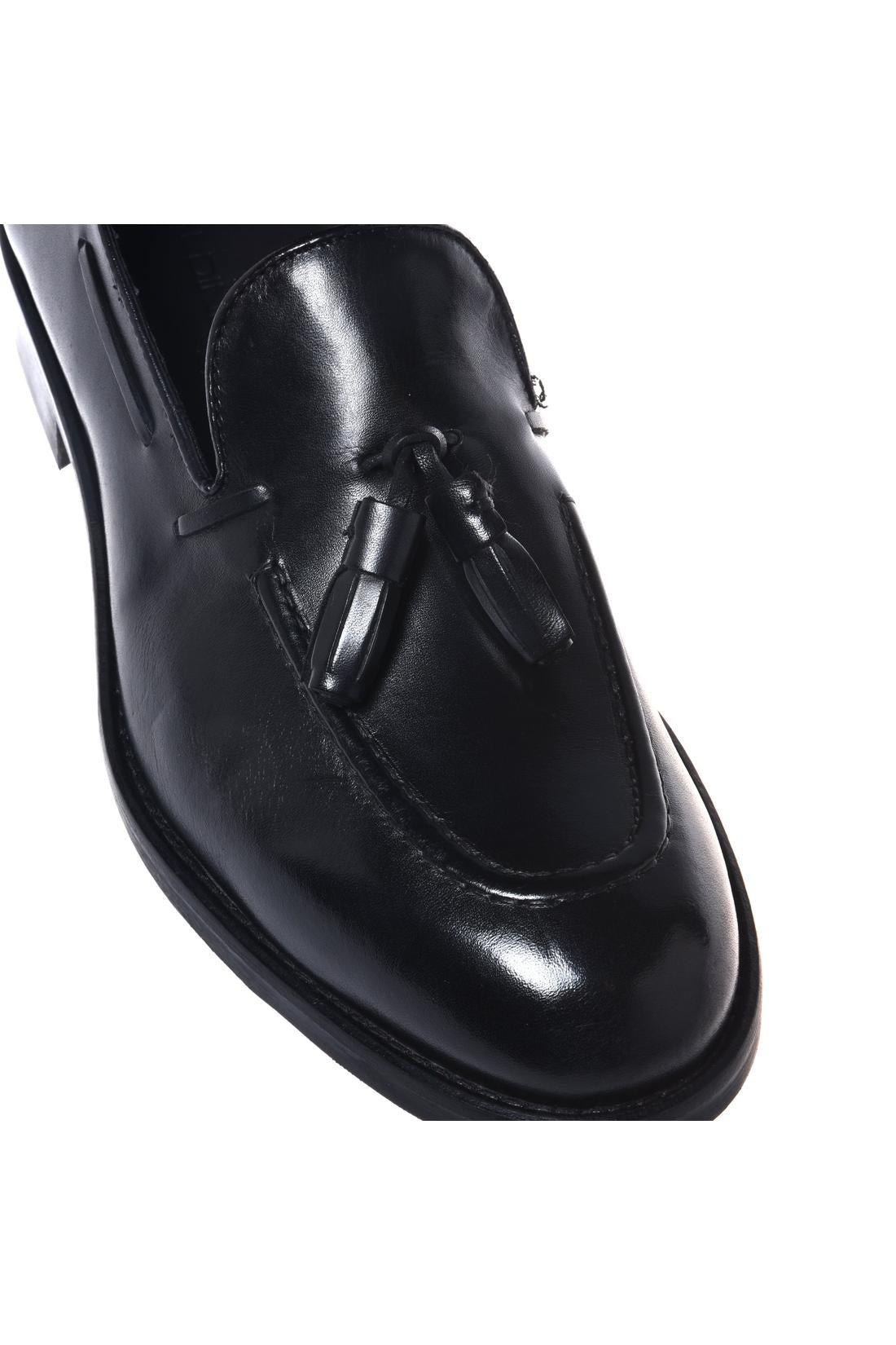 Black leather slip-on shoes