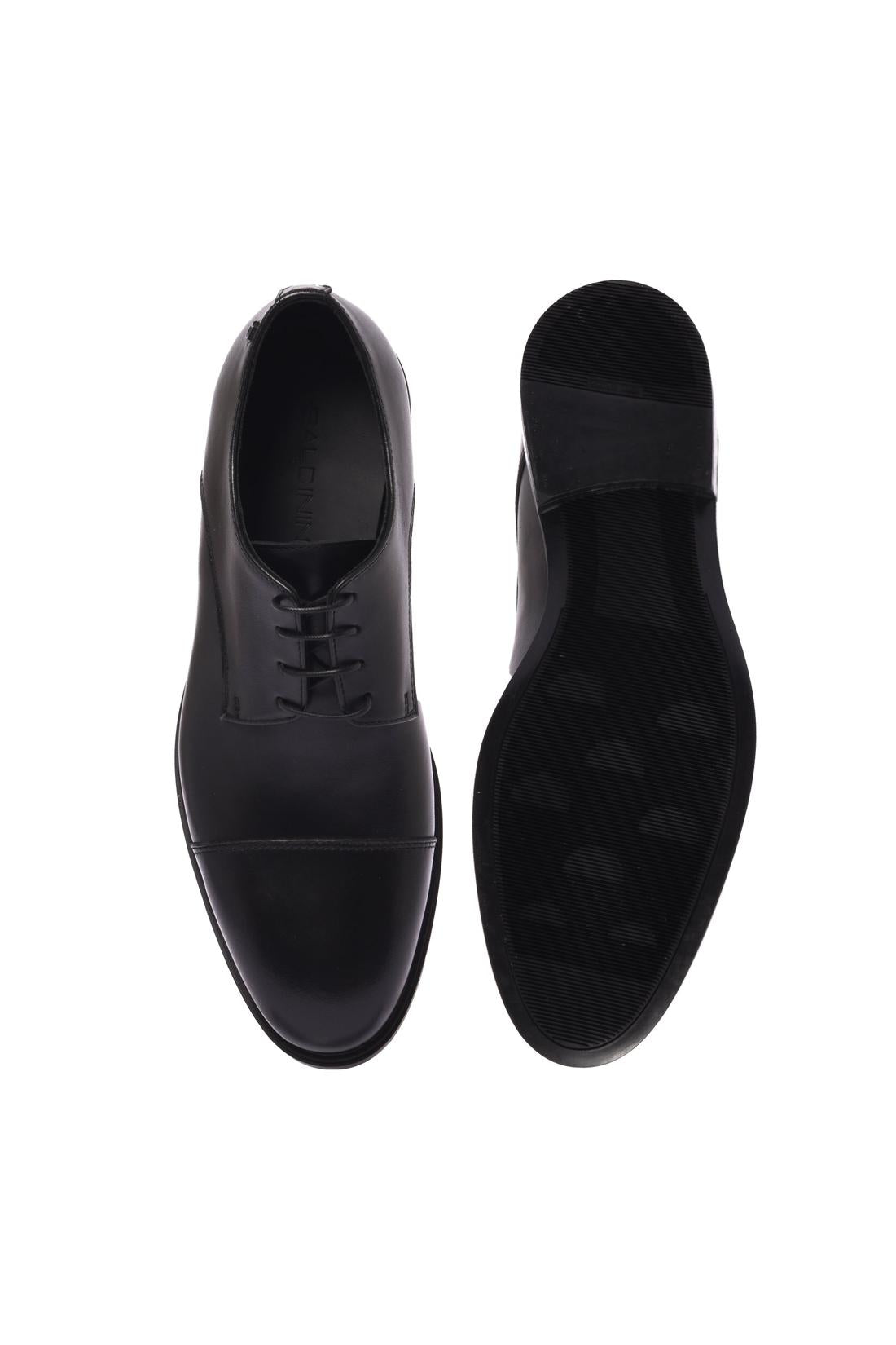 Black leather lace-up shoe
