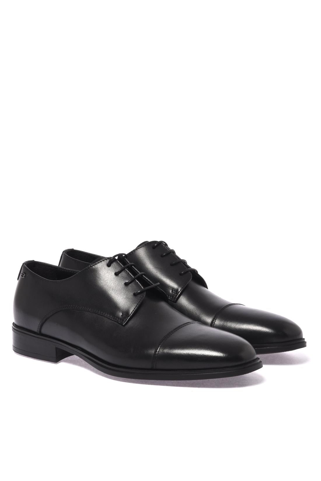 Black leather lace-up shoe
