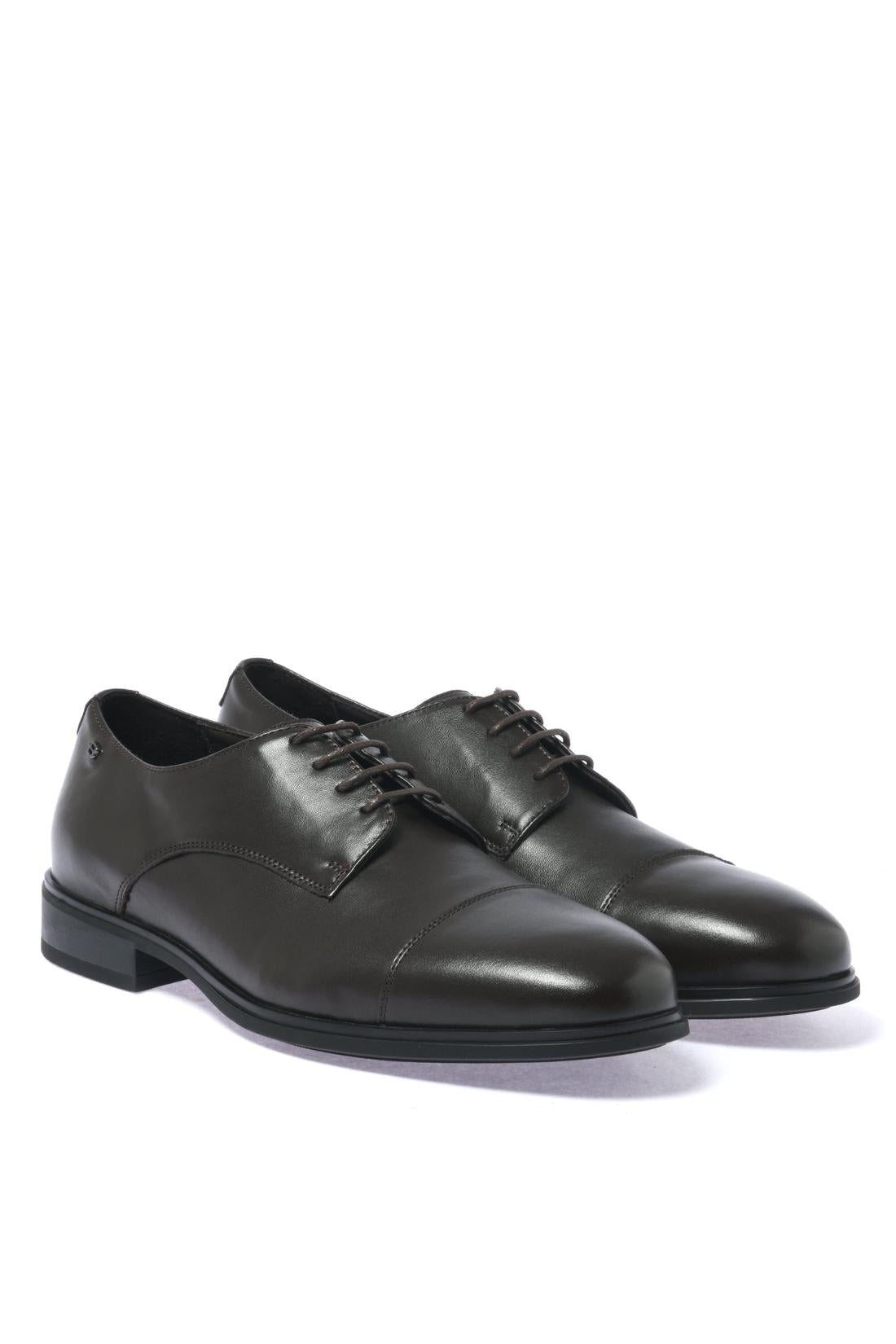 Dark brown leather lace-up shoe