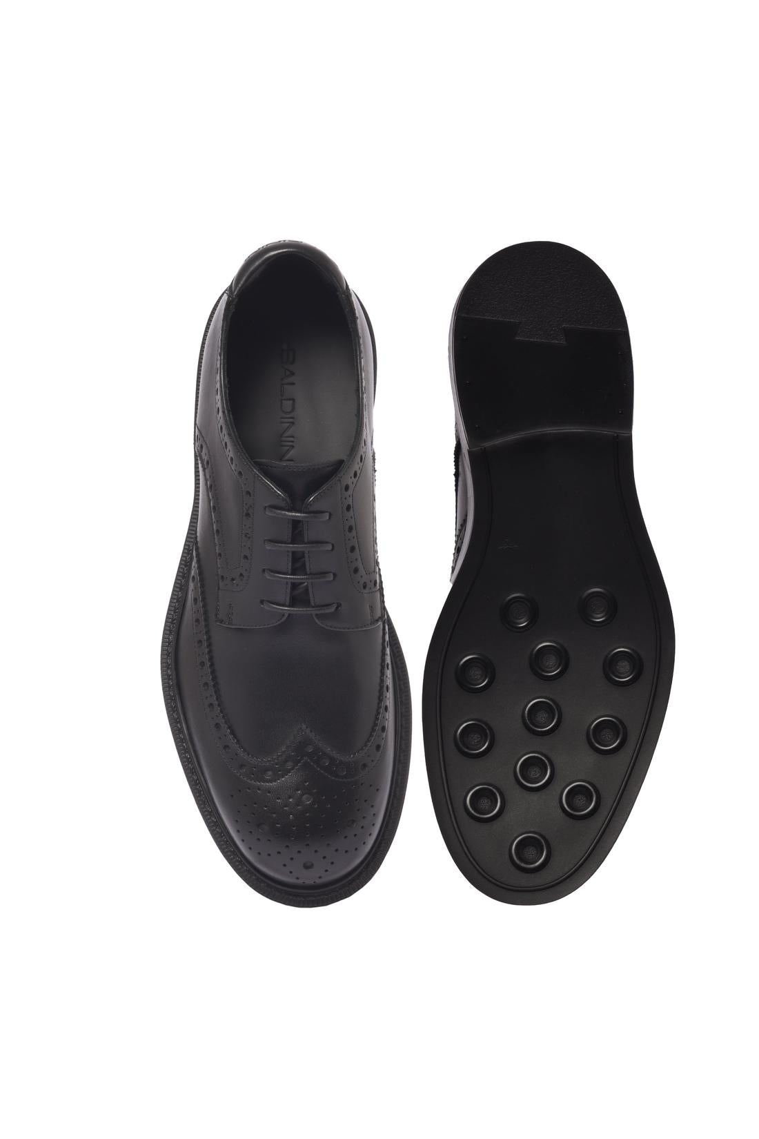 Black leather lace-up shoe