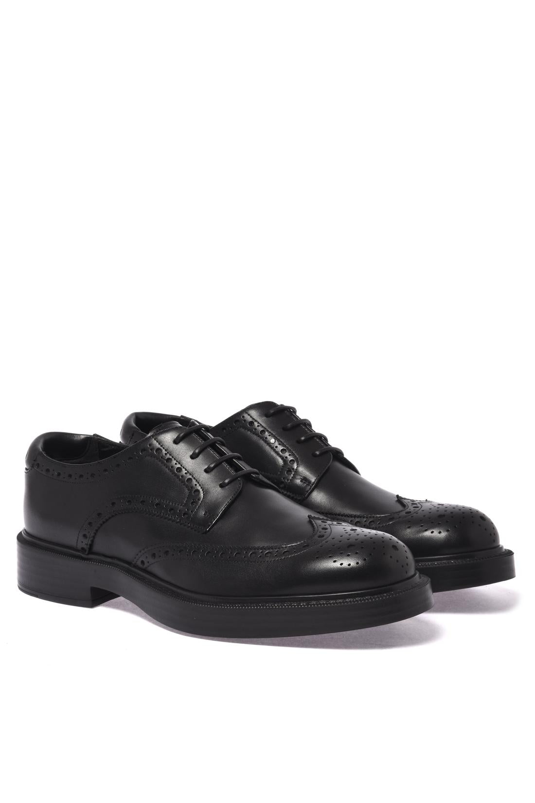 Black leather lace-up shoe