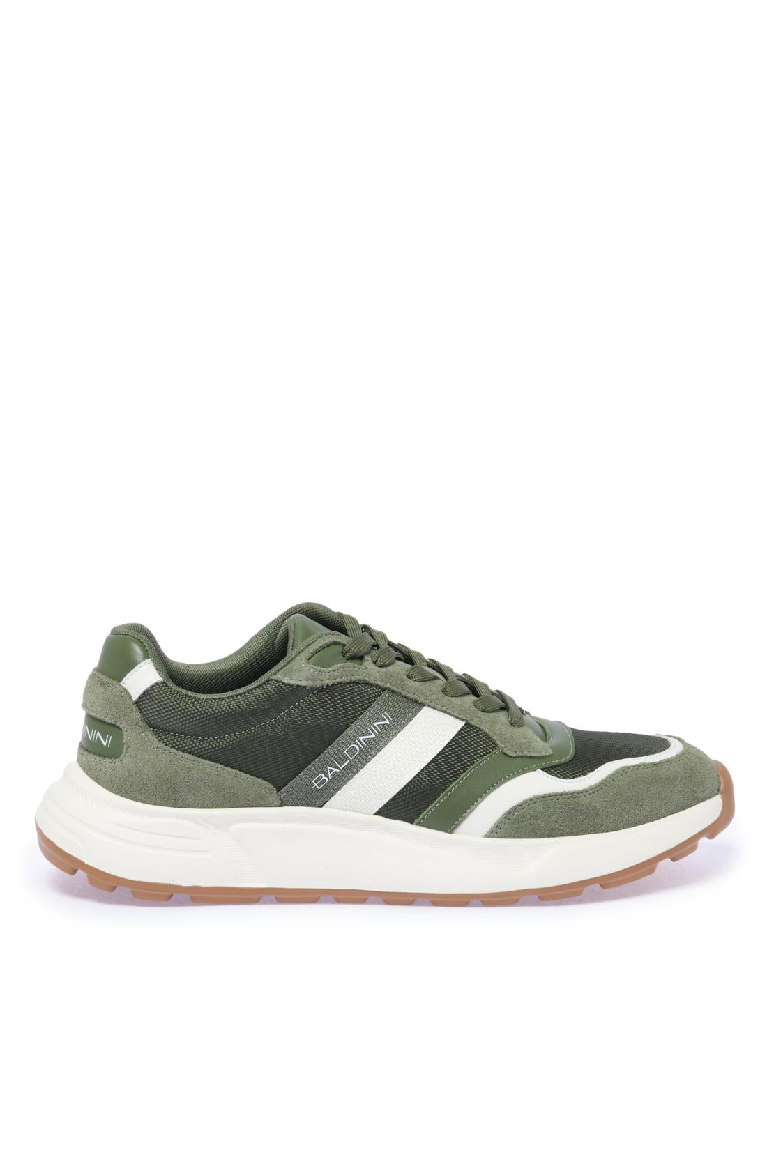 Sneaker in green suede and fabric