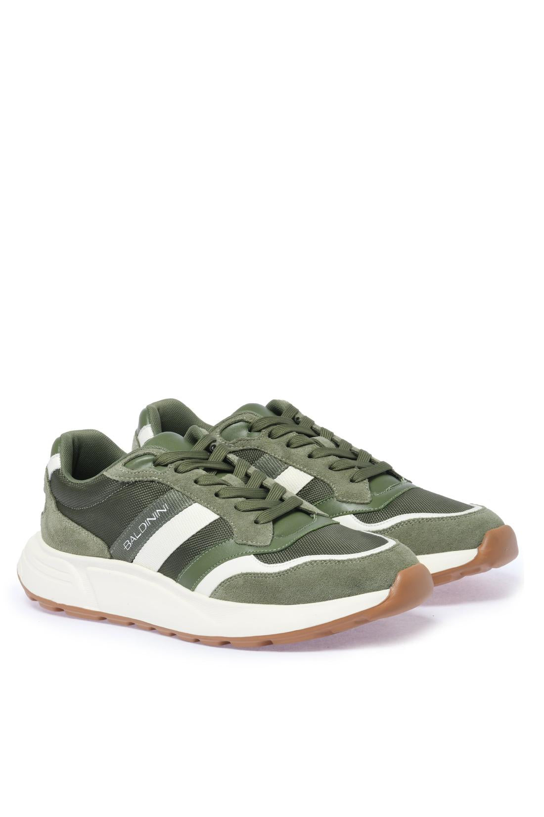 Sneaker in green suede and fabric