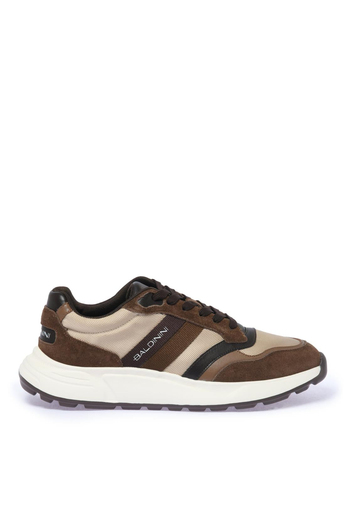 Sneaker in brown suede and beige fabric