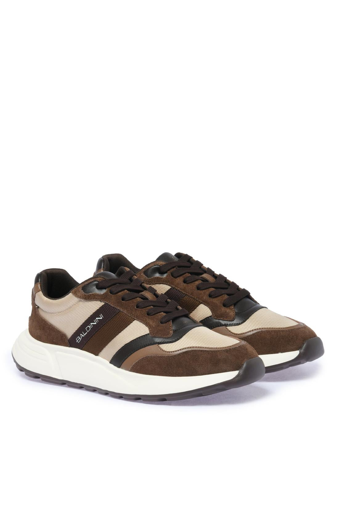 Sneaker in brown suede and beige fabric