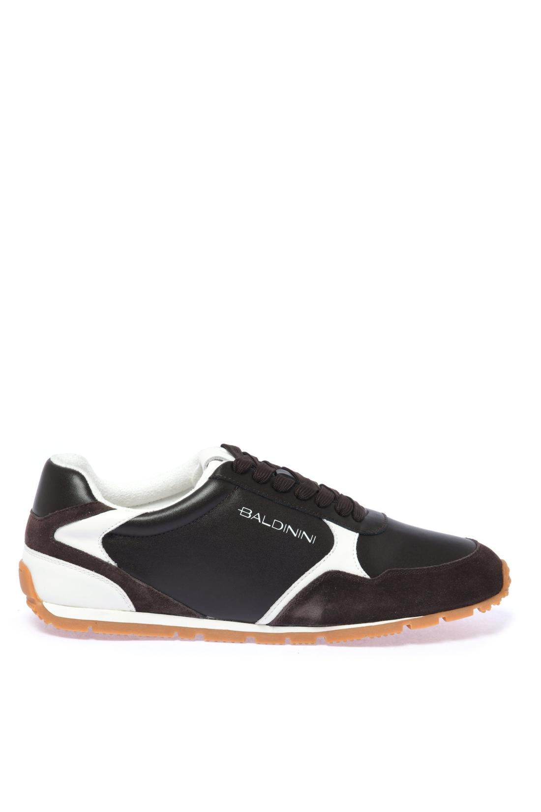 Sneaker in dark brown suede and leather