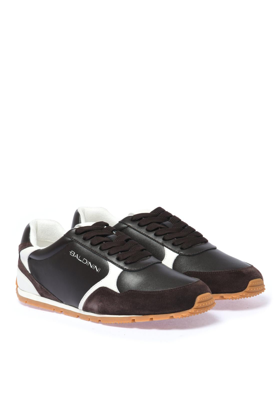 Sneaker in dark brown suede and leather