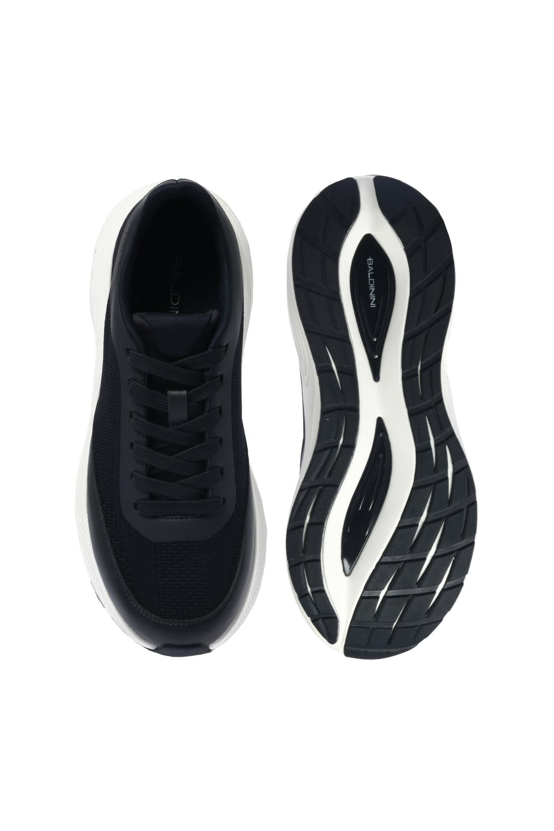 Blue leather and fabric sneaker