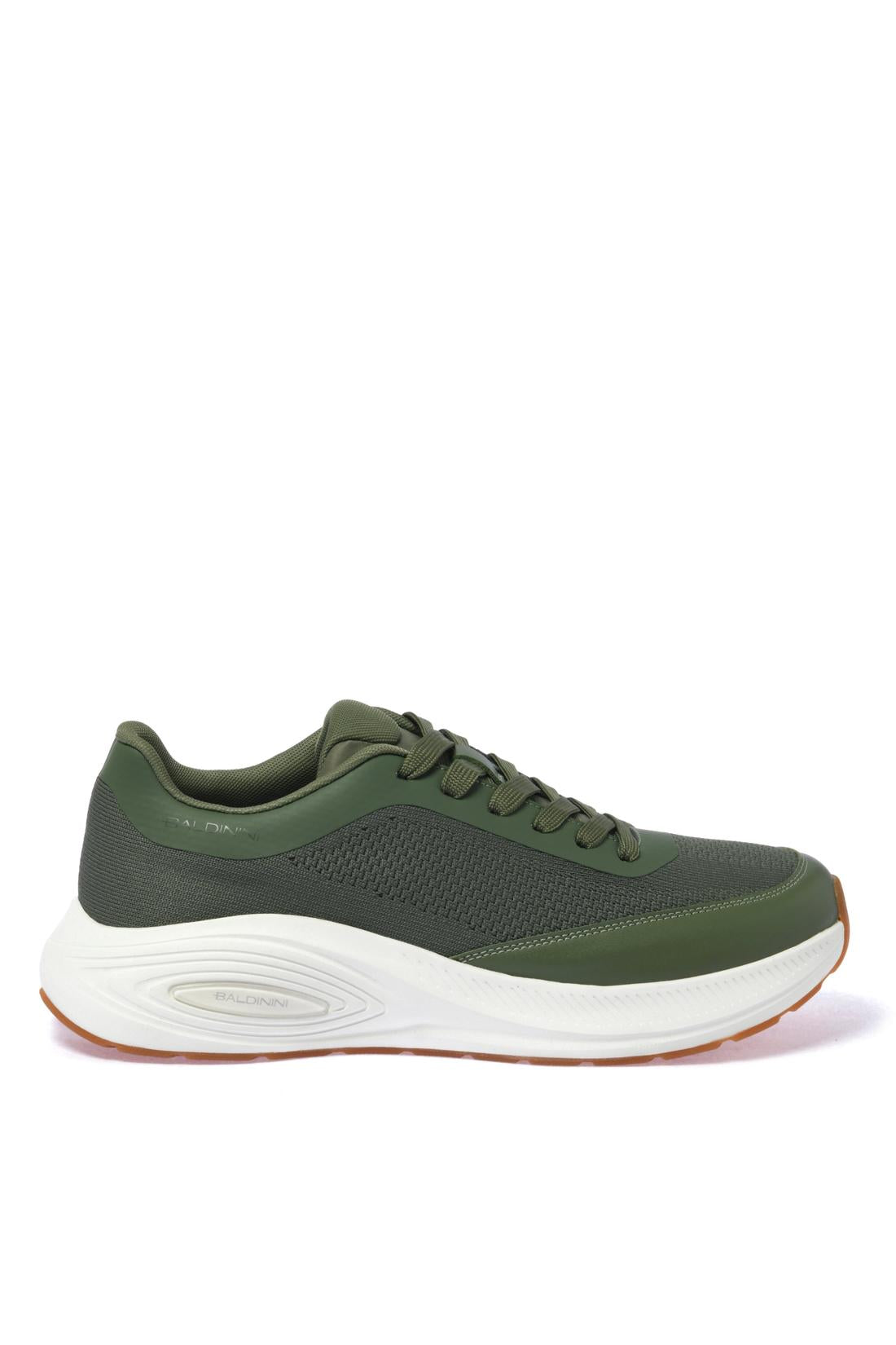 Green leather and fabric sneaker