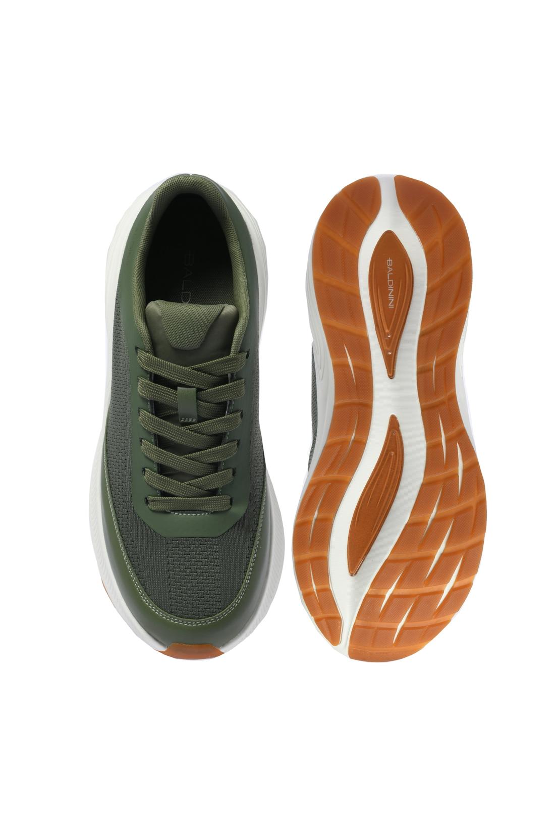 Green leather and fabric sneaker