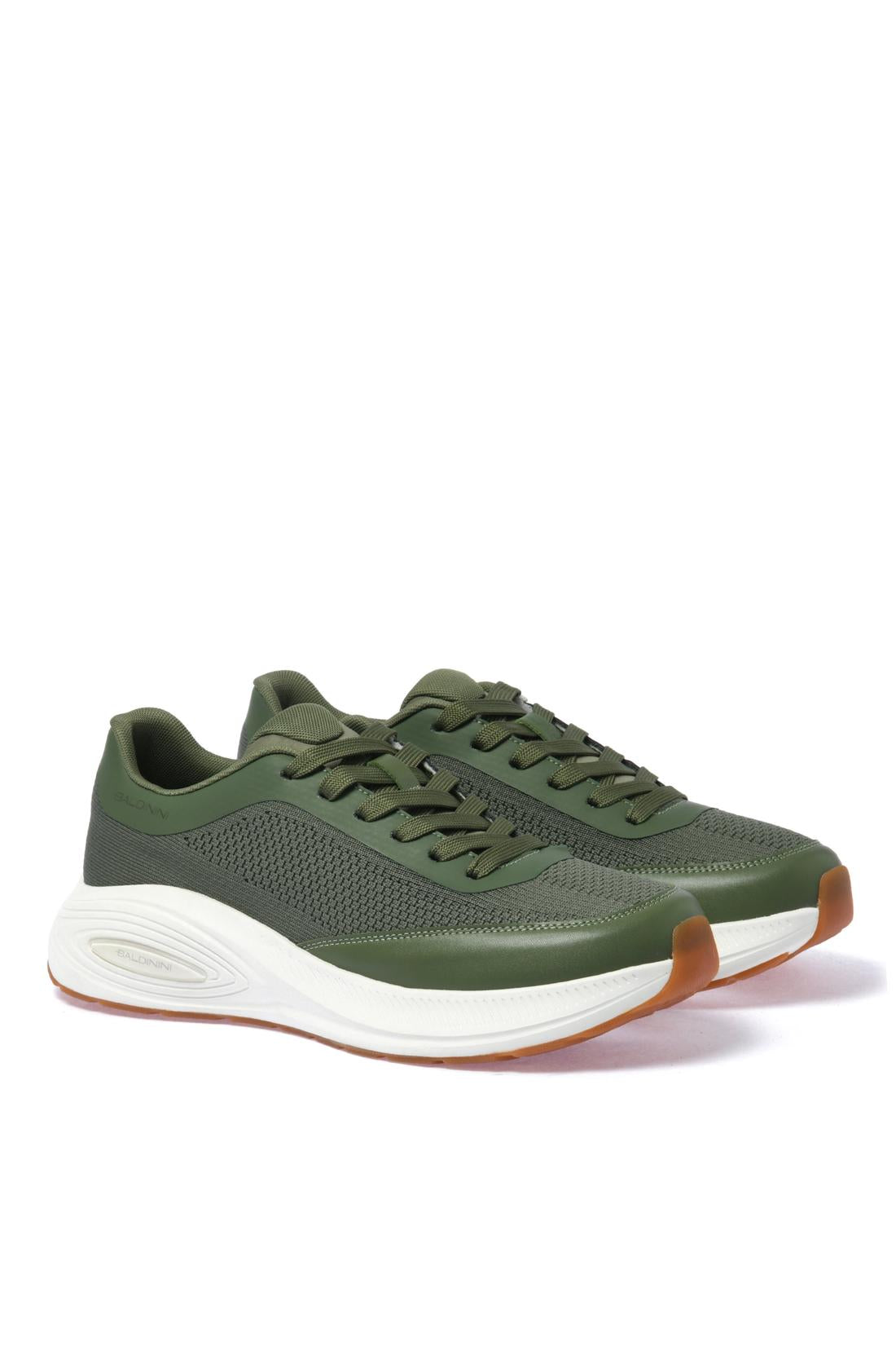 Green leather and fabric sneaker