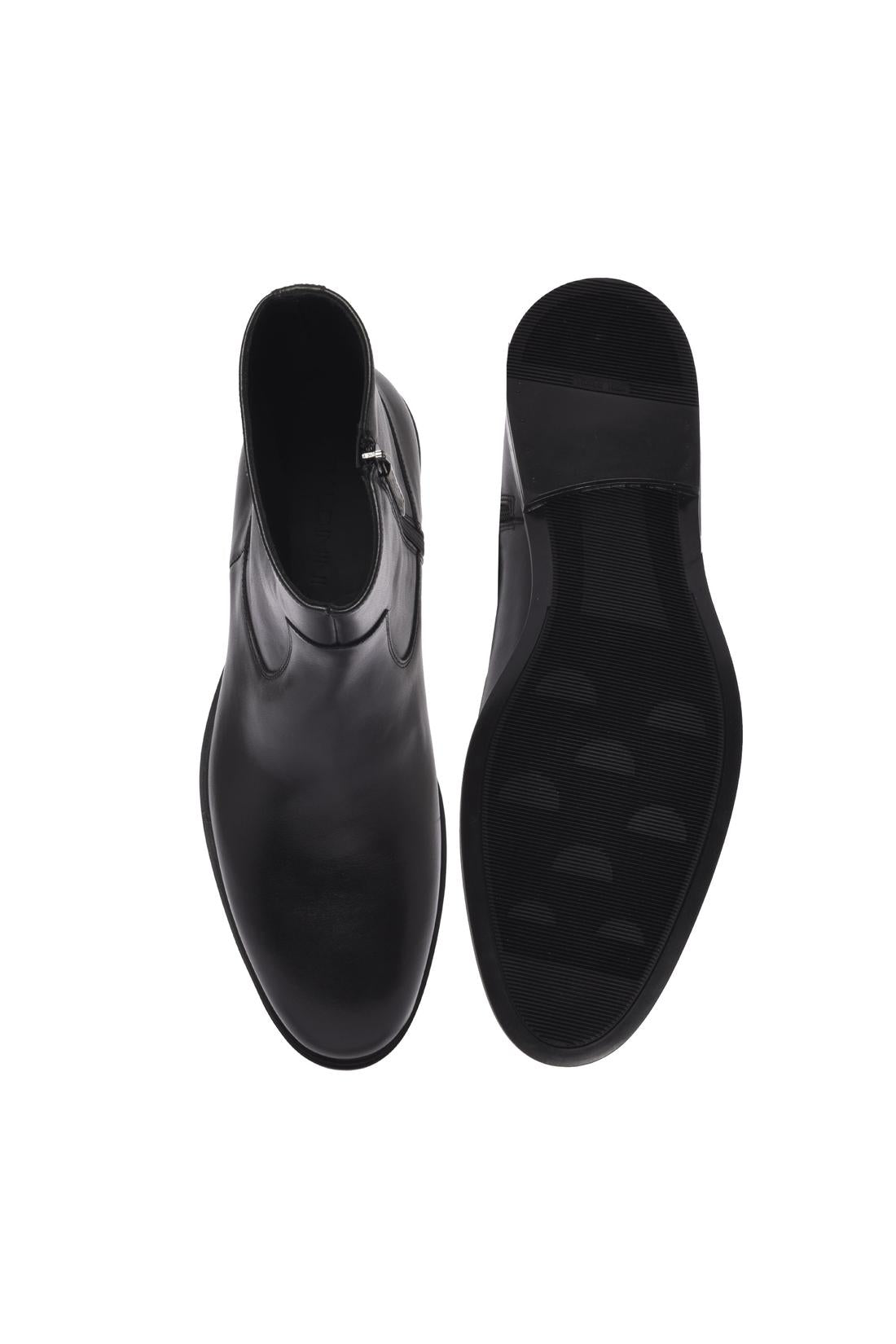 Black leather ankle boot