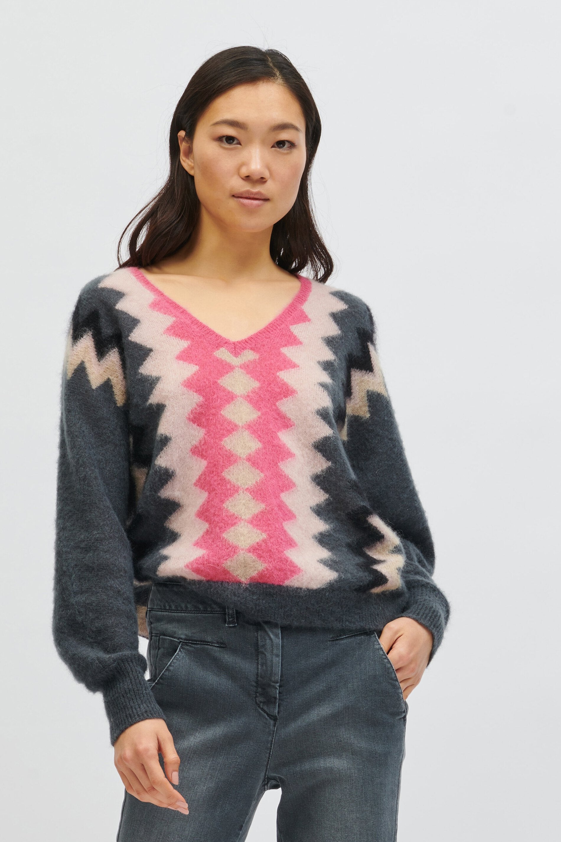 LUISA CERANO-OUTLET-SALE-V-Pullover mit 70´s-Print-Strick-by-ARCHIVIST