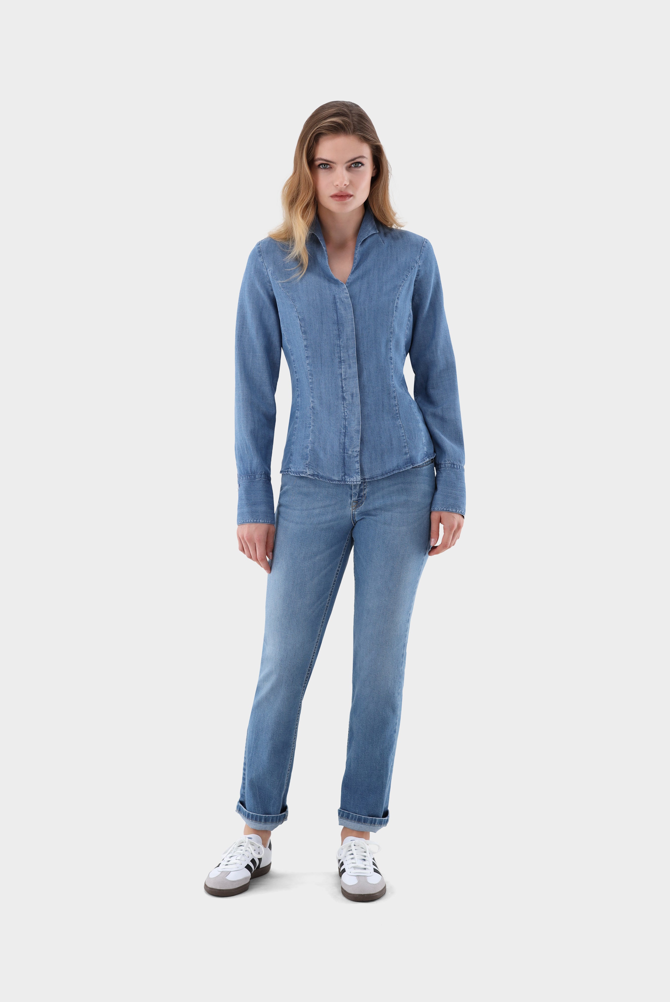 Kelchkragenbluse | aus Jeans Stoff-Van Laack-Sale