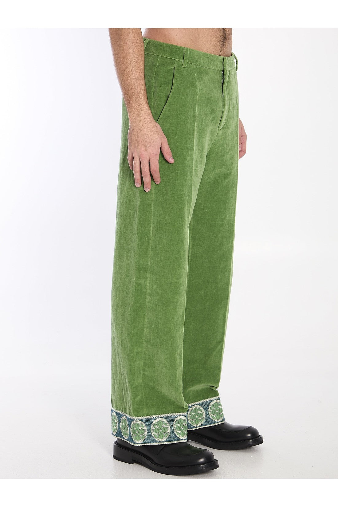 Valentino Garavani-OUTLET-SALE-Velvet trousers with jacquard hems-ARCHIVIST