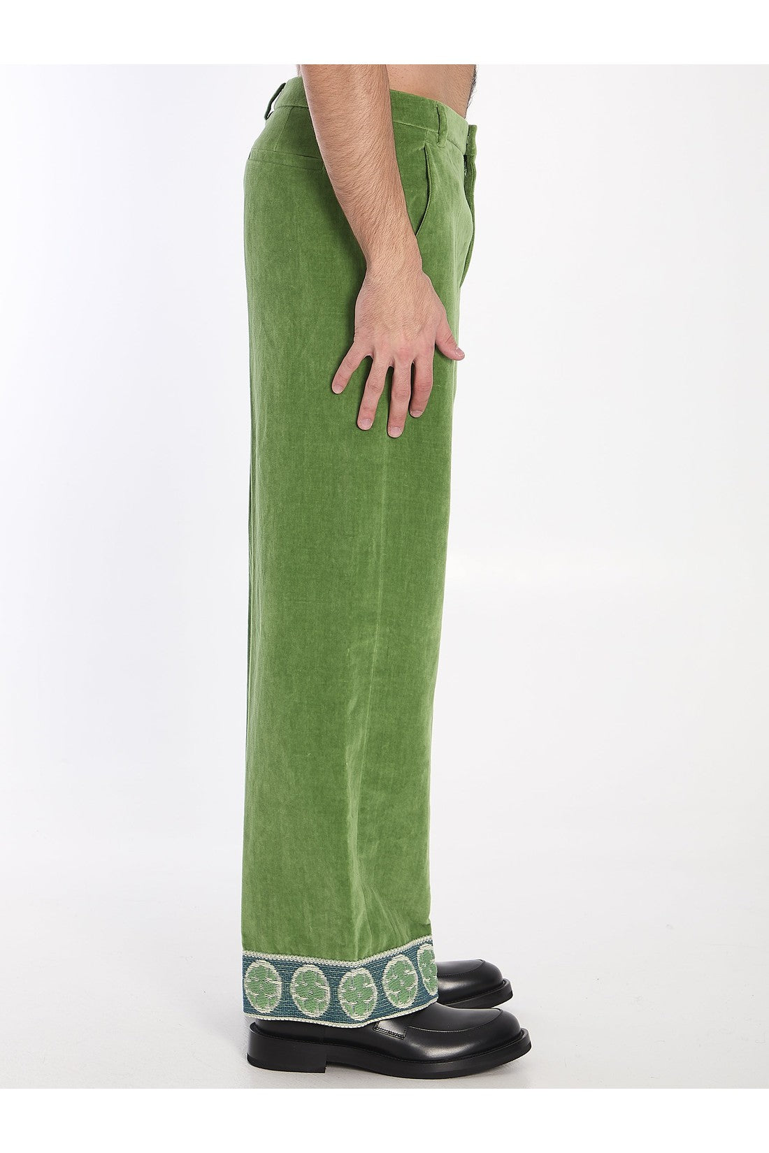 Valentino Garavani-OUTLET-SALE-Velvet trousers with jacquard hems-ARCHIVIST