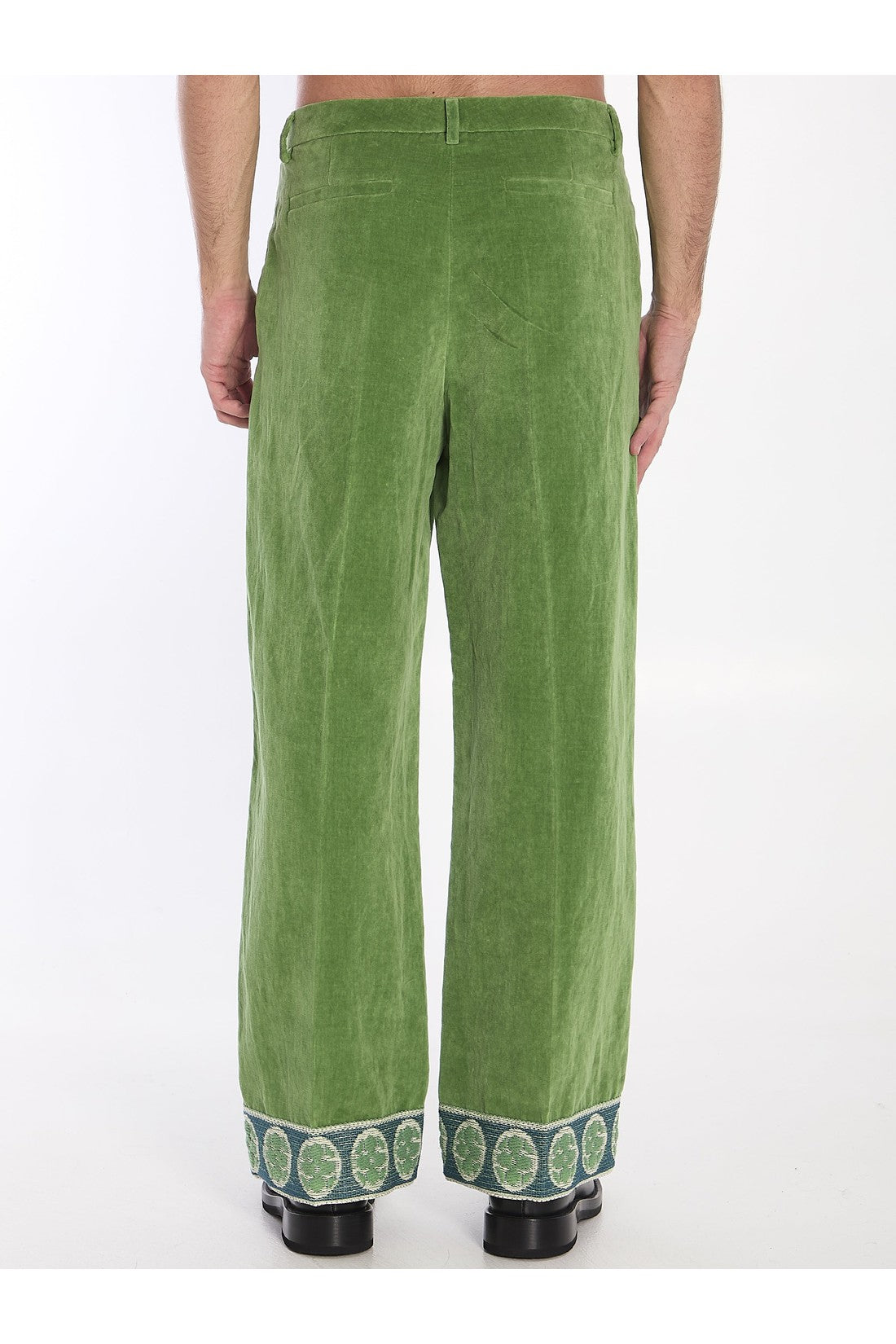 Valentino Garavani-OUTLET-SALE-Velvet trousers with jacquard hems-ARCHIVIST