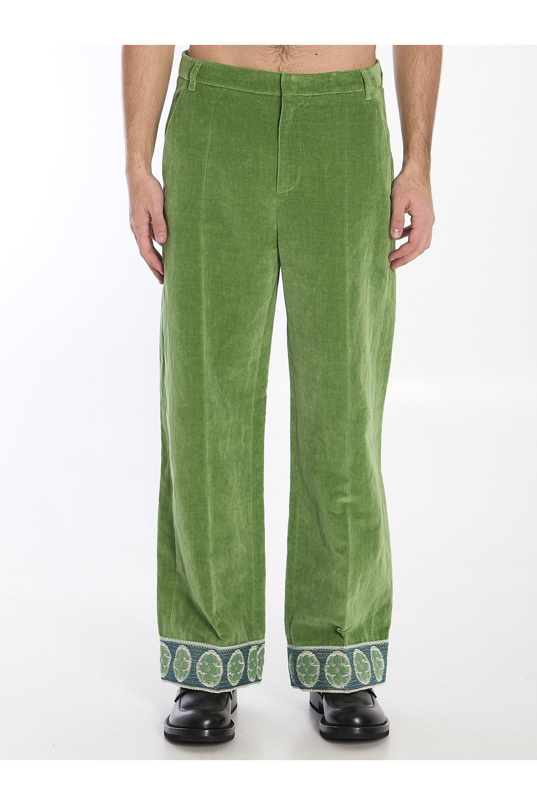 Valentino Garavani-OUTLET-SALE-Velvet trousers with jacquard hems-ARCHIVIST