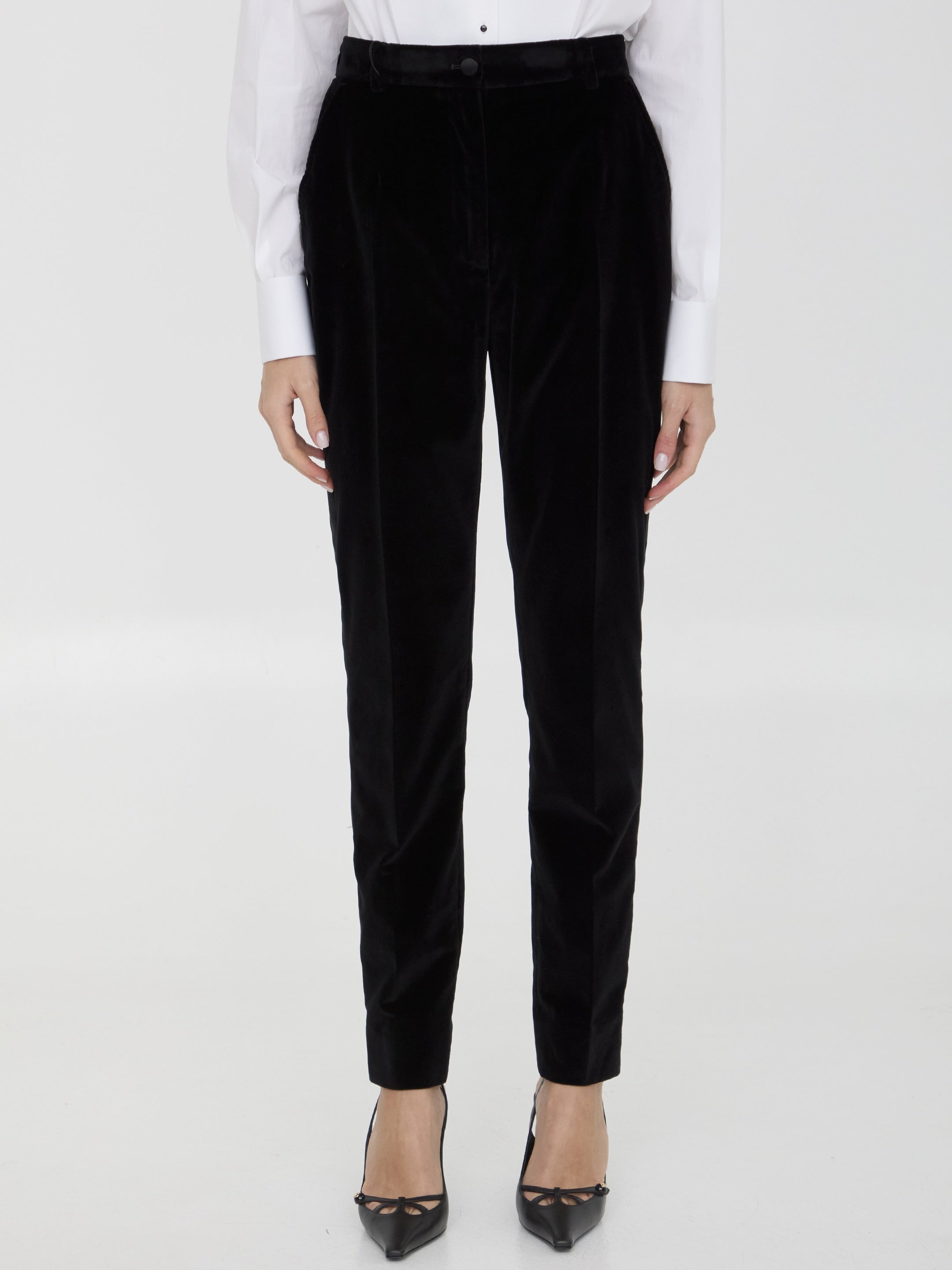 DOLCE&GABBANA-OUTLET-SALE-Velvet tuxedo pants-ARCHIVIST