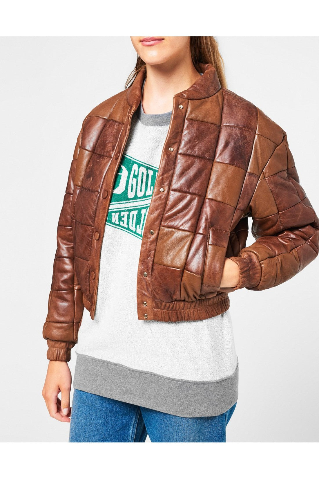 Golden Goose-OUTLET-SALE-Vintage Look Leather Bomber Jacket-ARCHIVIST