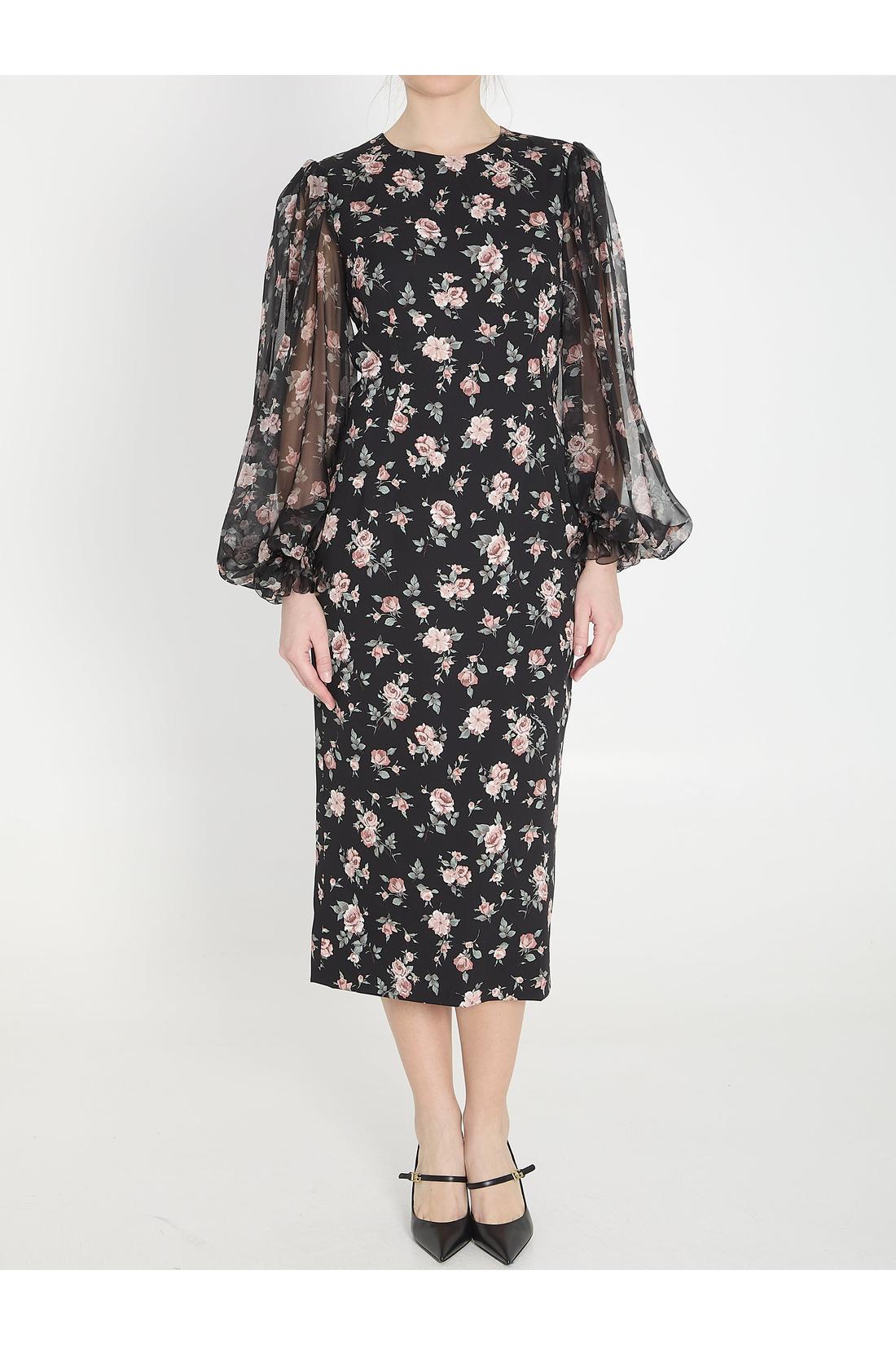 Dolce & Gabbana-OUTLET-SALE-Vintage Rose print charmeuse dress-ARCHIVIST