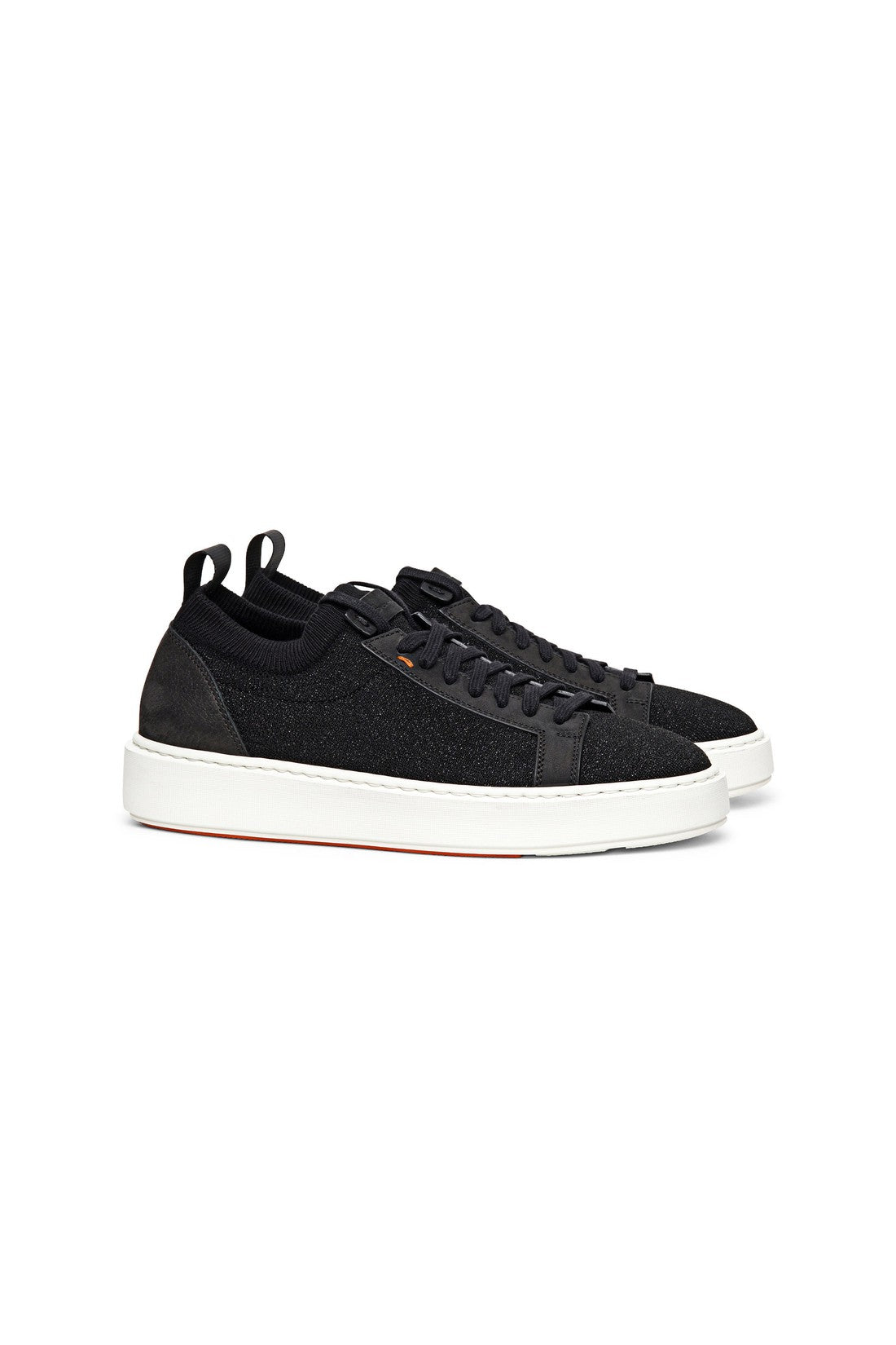 Women's black nubuck and stretch knit sneaker