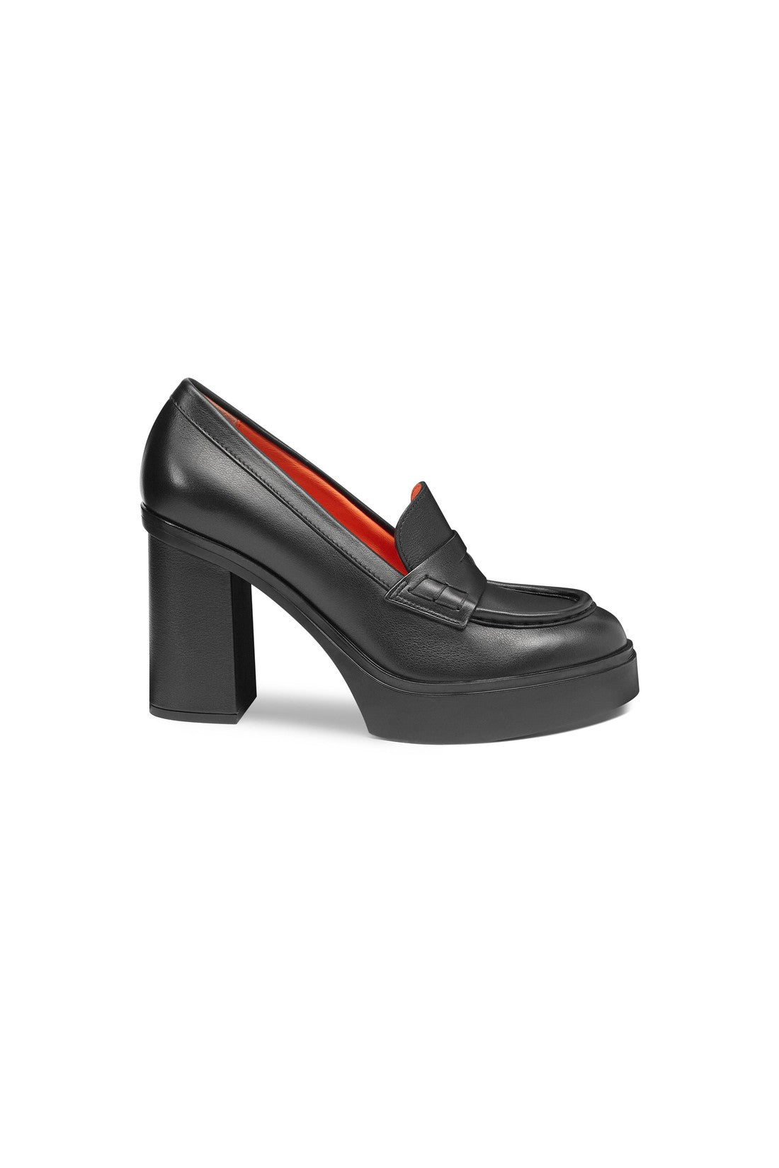 Women's black leather high-heel pump