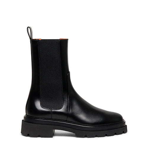 Women's black leather combat boot