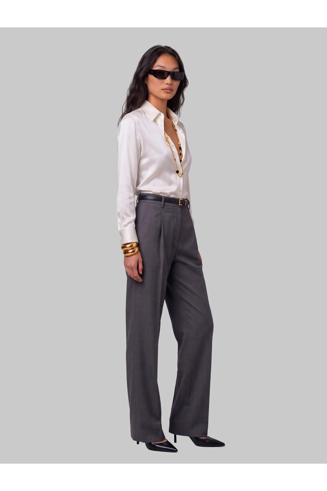 Sutton new york-OUTLET-SALE-White stretch silk shirt-ARCHIVIST
