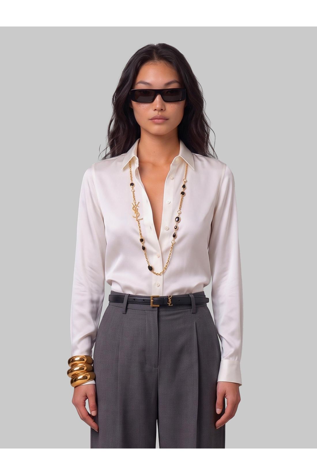 Sutton new york-OUTLET-SALE-White stretch silk shirt-ARCHIVIST