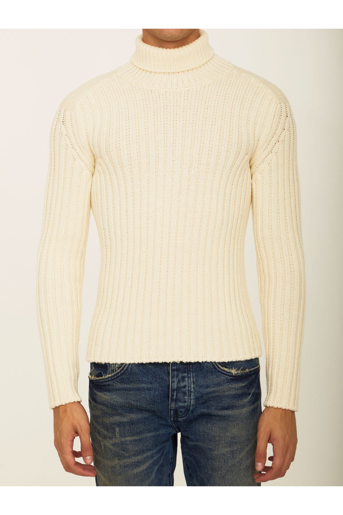 TEN C-OUTLET-SALE-White wool turtleneck-ARCHIVIST