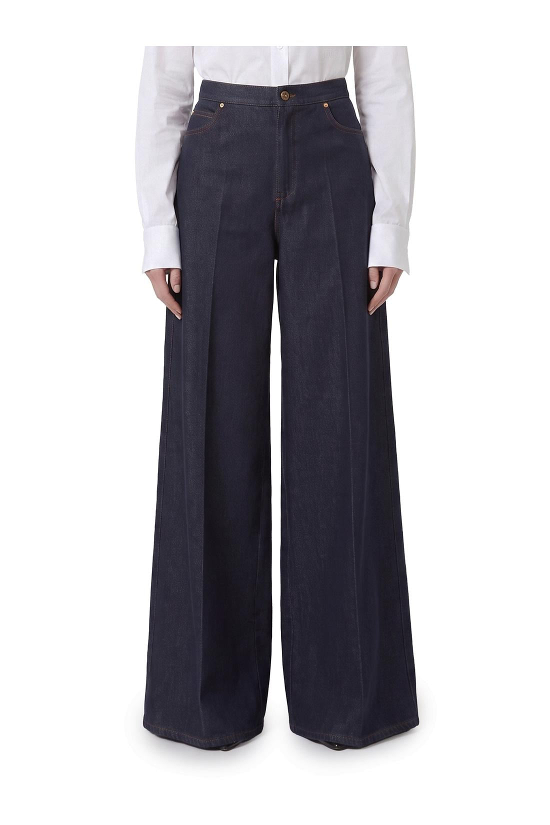 Max Mara-OUTLET-SALE-Wide leg denim-effect Quatto trousers-ARCHIVIST