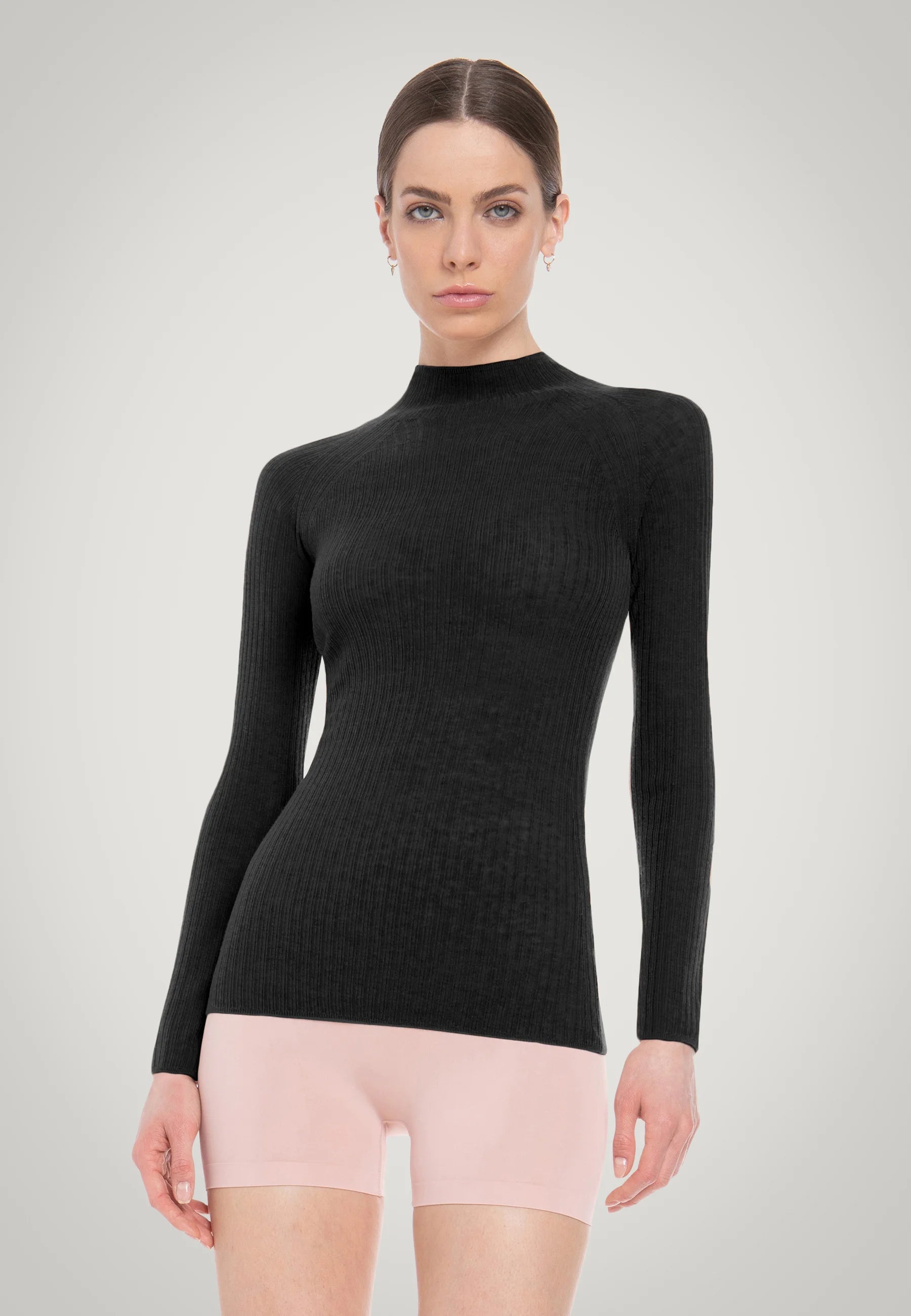 Air Wool Contrast Top LS-Shirts-Wolford-OUTLET-XS-Black-ARCHIVIST