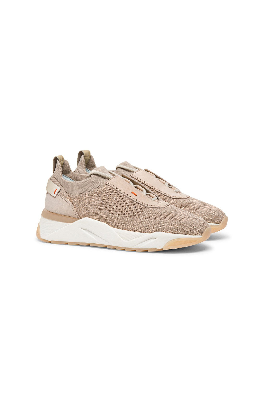 Women’s beige nubuck and lurex stretch knit sneaker