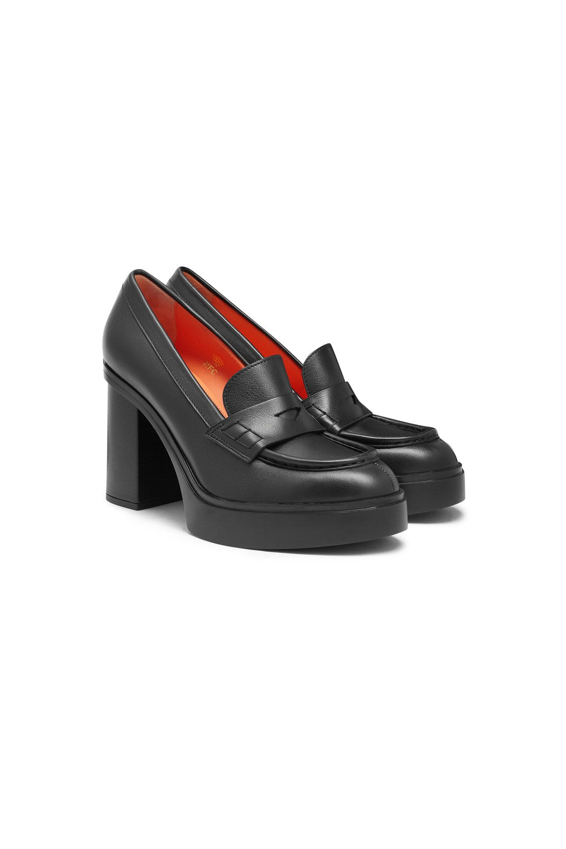 Women's black leather high-heel pump