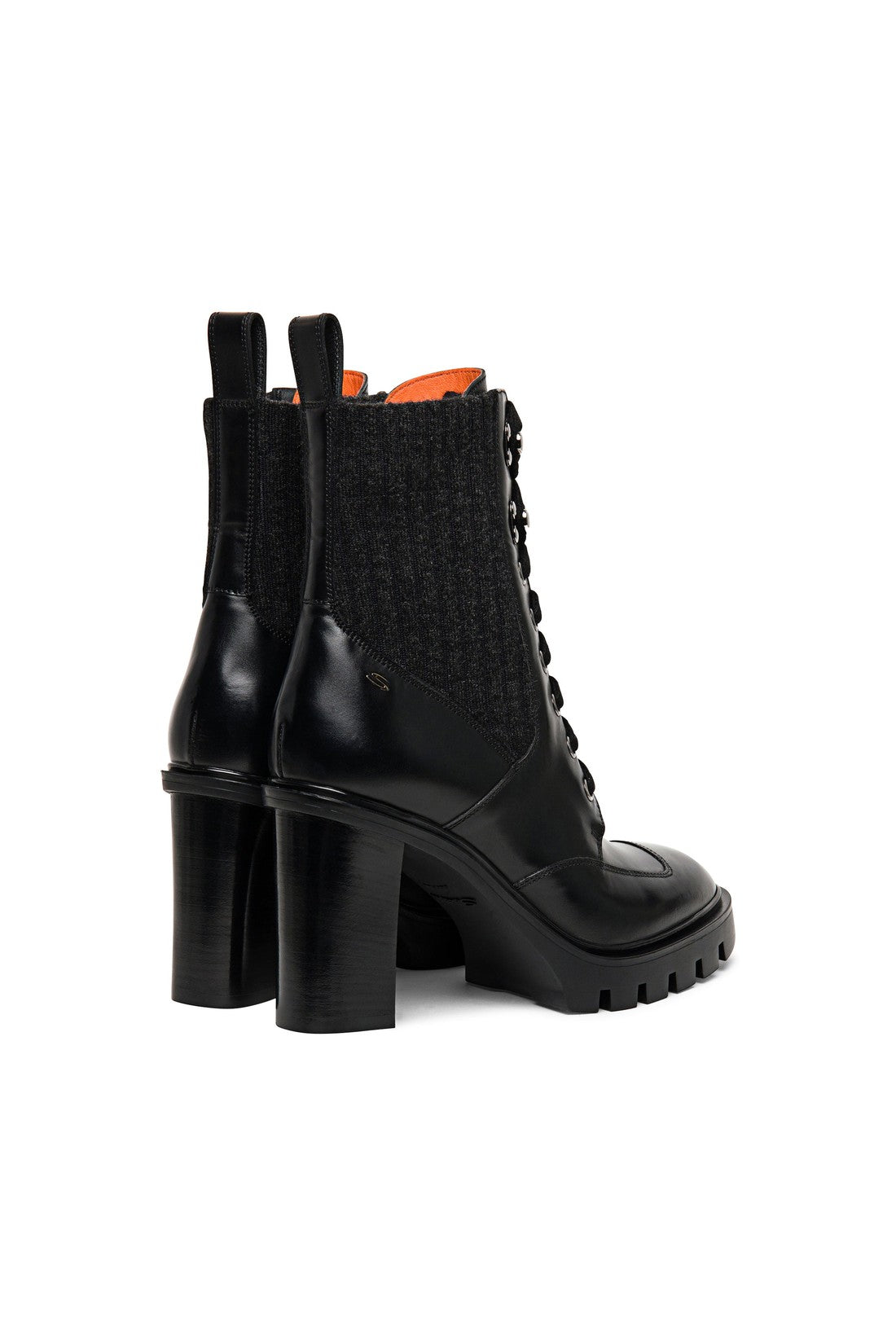 Women's black leather mid-heel lace-up ankle boot